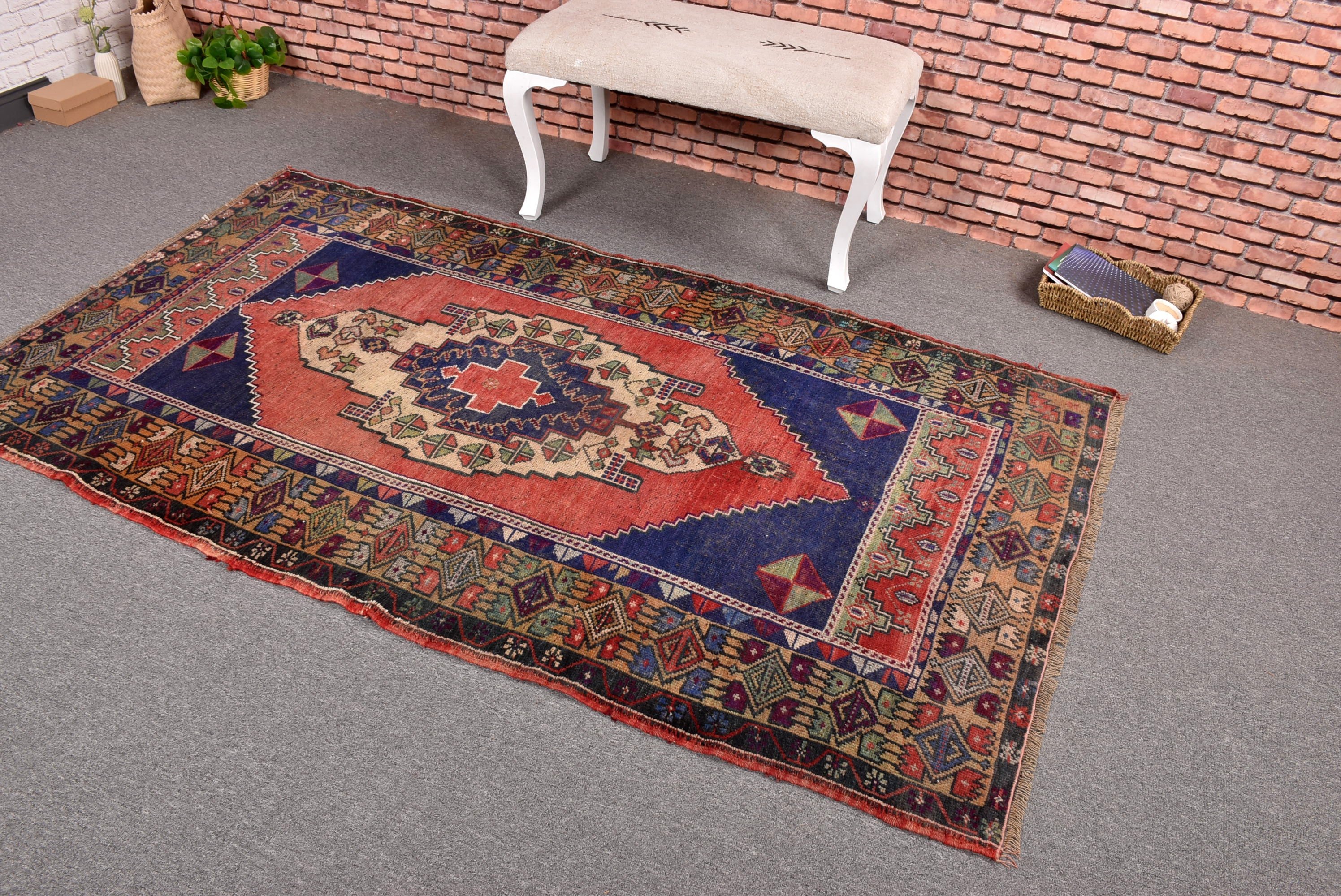 Nursery Rug, Floor Rugs, 4.1x7.1 ft Area Rugs, Oriental Rug, Modern Rugs, Rugs for Dining Room, Vintage Rug, Red Kitchen Rug, Turkish Rug