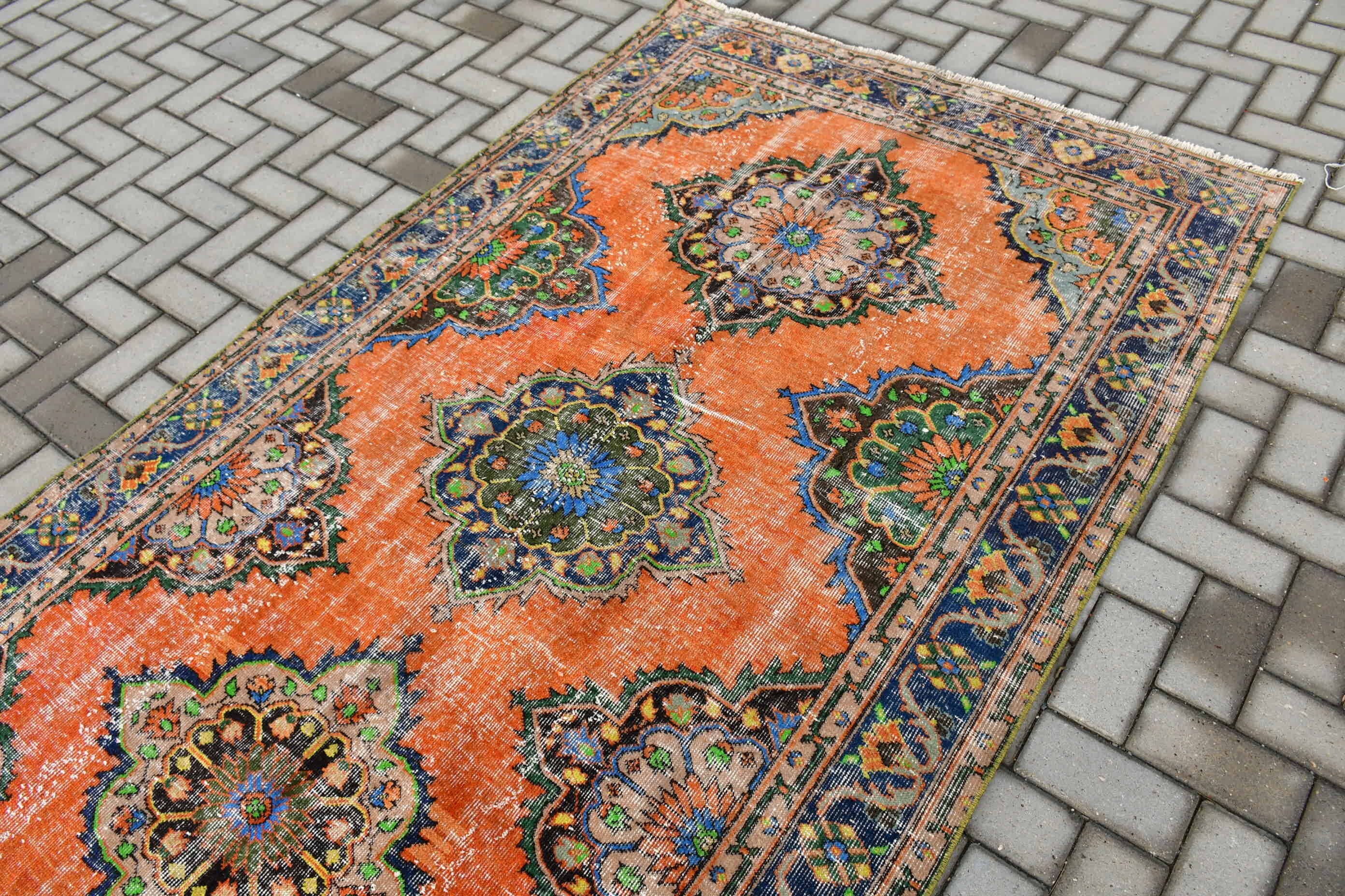 Orange Anatolian Rugs, Wool Rug, Turkish Rug, Hallway Rugs, Old Rug, Vintage Rugs, 4.7x12.6 ft Runner Rugs, Rugs for Hallway, Kitchen Rug