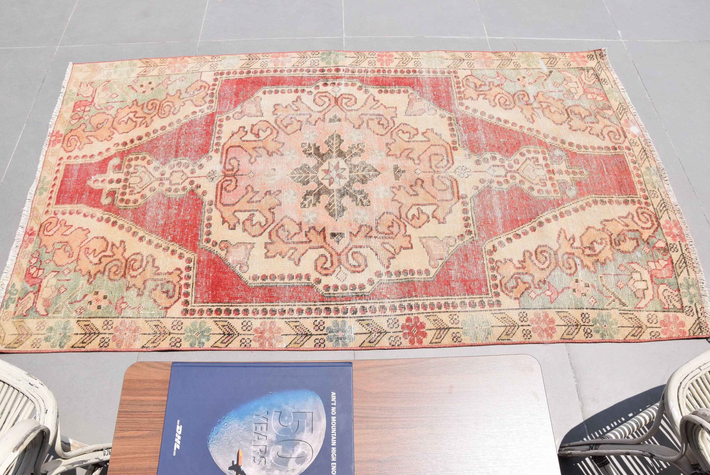 Rugs for Bedroom, Floor Rugs, Anatolian Rug, Turkish Rug, 4.1x7.2 ft Area Rug, Nursery Rug, Vintage Rugs, Antique Rug, Orange Oushak Rug