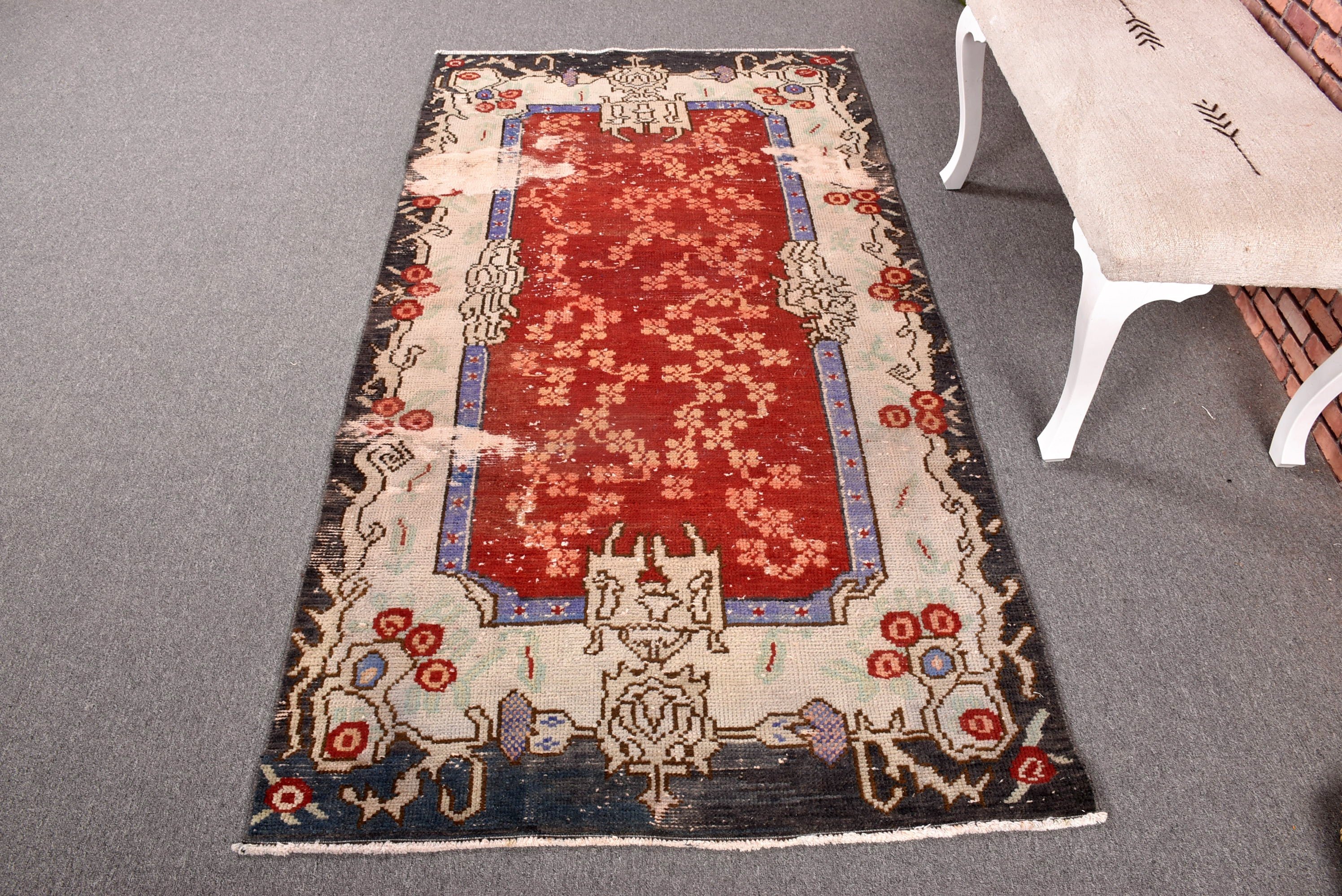 Vintage Rug, Bedroom Rugs, 3.5x6.8 ft Accent Rugs, Rugs for Kitchen, Red Floor Rugs, Wool Rugs, Vintage Accent Rugs, Turkish Rug, Boho Rugs