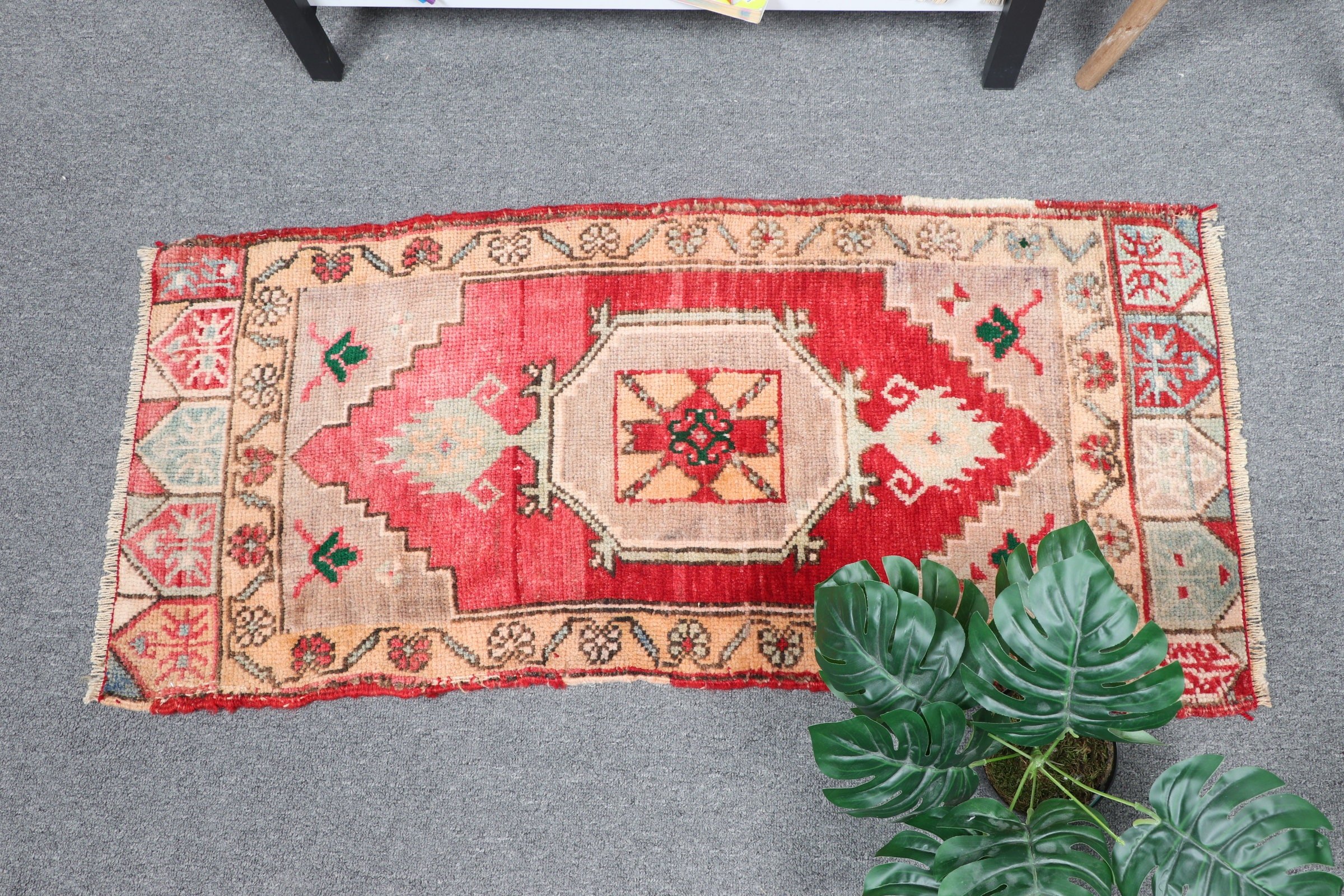 Turkish Rug, Floor Rugs, Rugs for Wall Hanging, Red Wool Rug, Bath Rug, Door Mat Rug, Vintage Rug, Bedroom Rug, 1.5x3.3 ft Small Rug