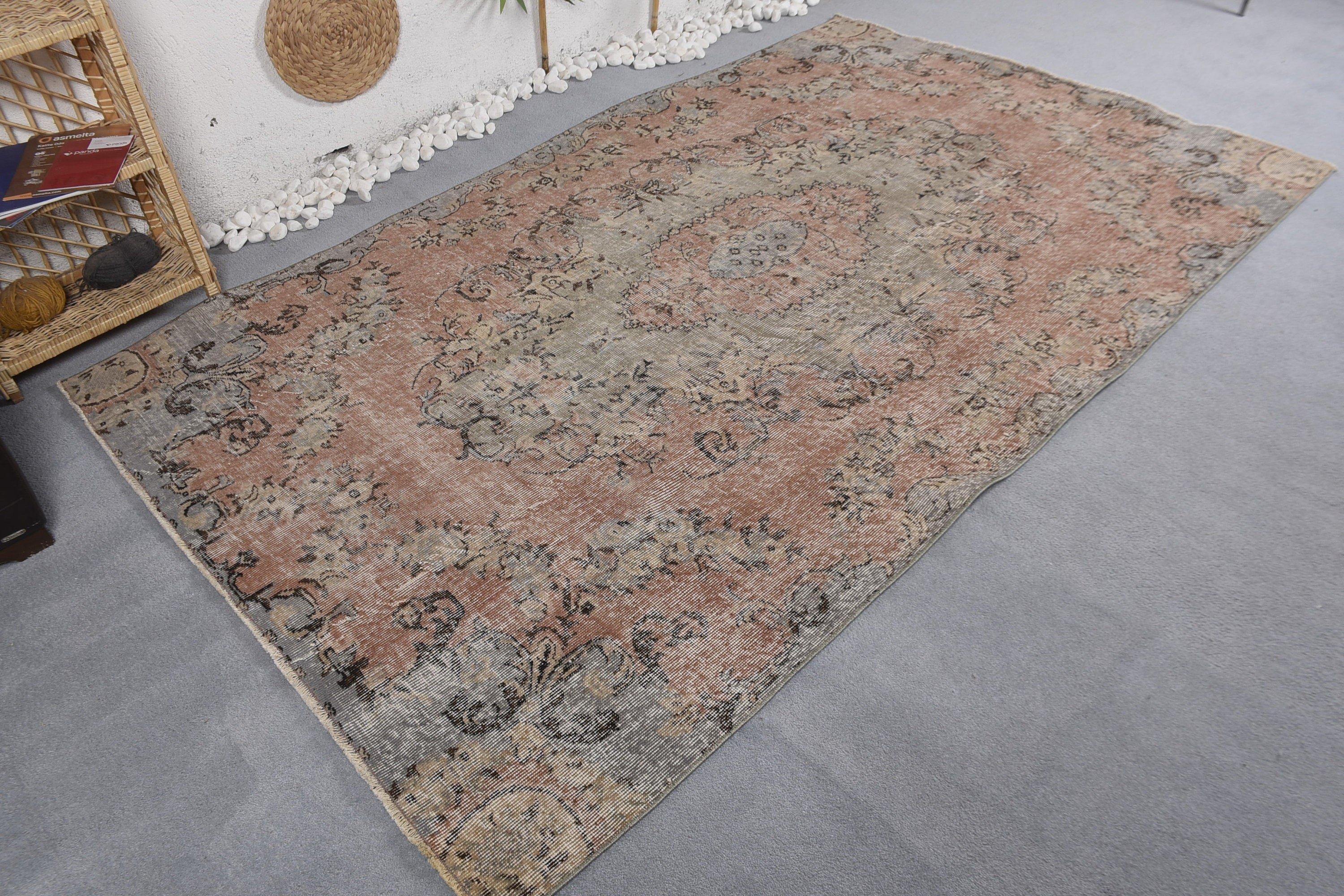 Turkish Rug, Rugs for Bedroom, Bedroom Rug, 5.4x8.5 ft Large Rug, Salon Rug, Floor Rug, Bronze Oushak Rug, Vintage Rugs, Home Decor Rug