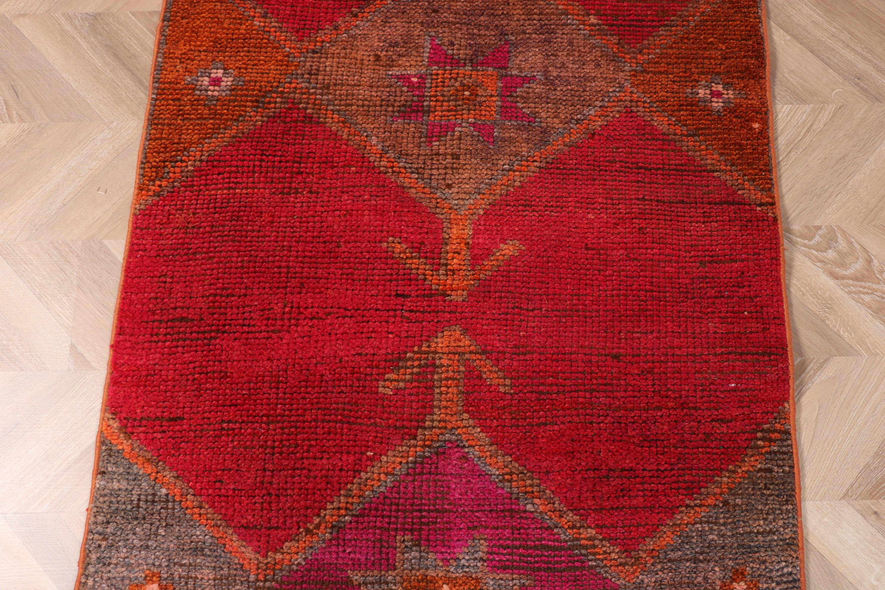 Türk Halısı, Yatak Odası Halısı, 3x10.2 ft Runner Halıları, Kırmızı Düz ​​Dokuma Halısı, Fas Halıları, Vintage Halı, Koridor Halıları, Vintage Runner Halıları