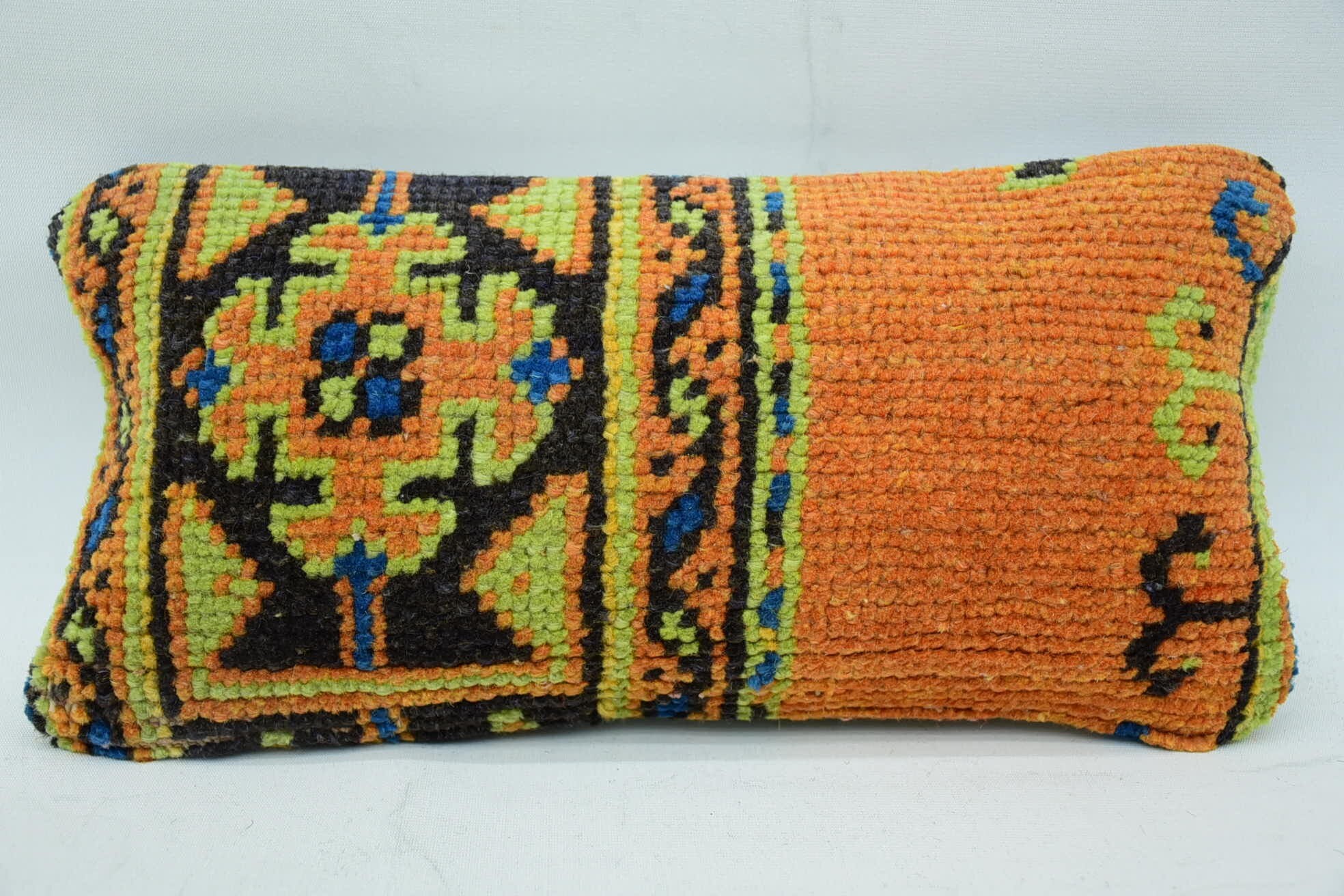 Turkish Pillow, Interior Designer Pillow, 8"x16" Orange Pillow, Vintage Kilim Pillow, Wholesale Cushion Case