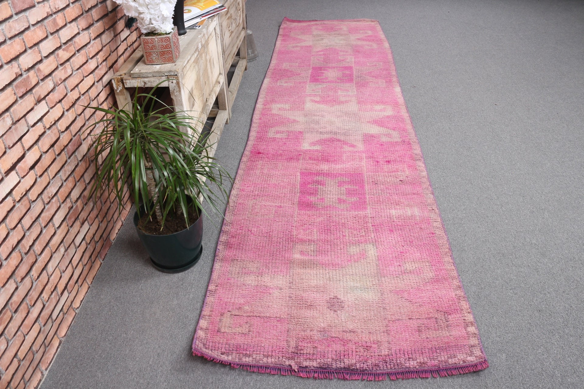 Stair Rug, Corridor Rug, Turkish Rug, Pink Oriental Rug, Anatolian Rug, Oriental Rug, Vintage Rugs, Handwoven Rug, 2.9x11.6 ft Runner Rug