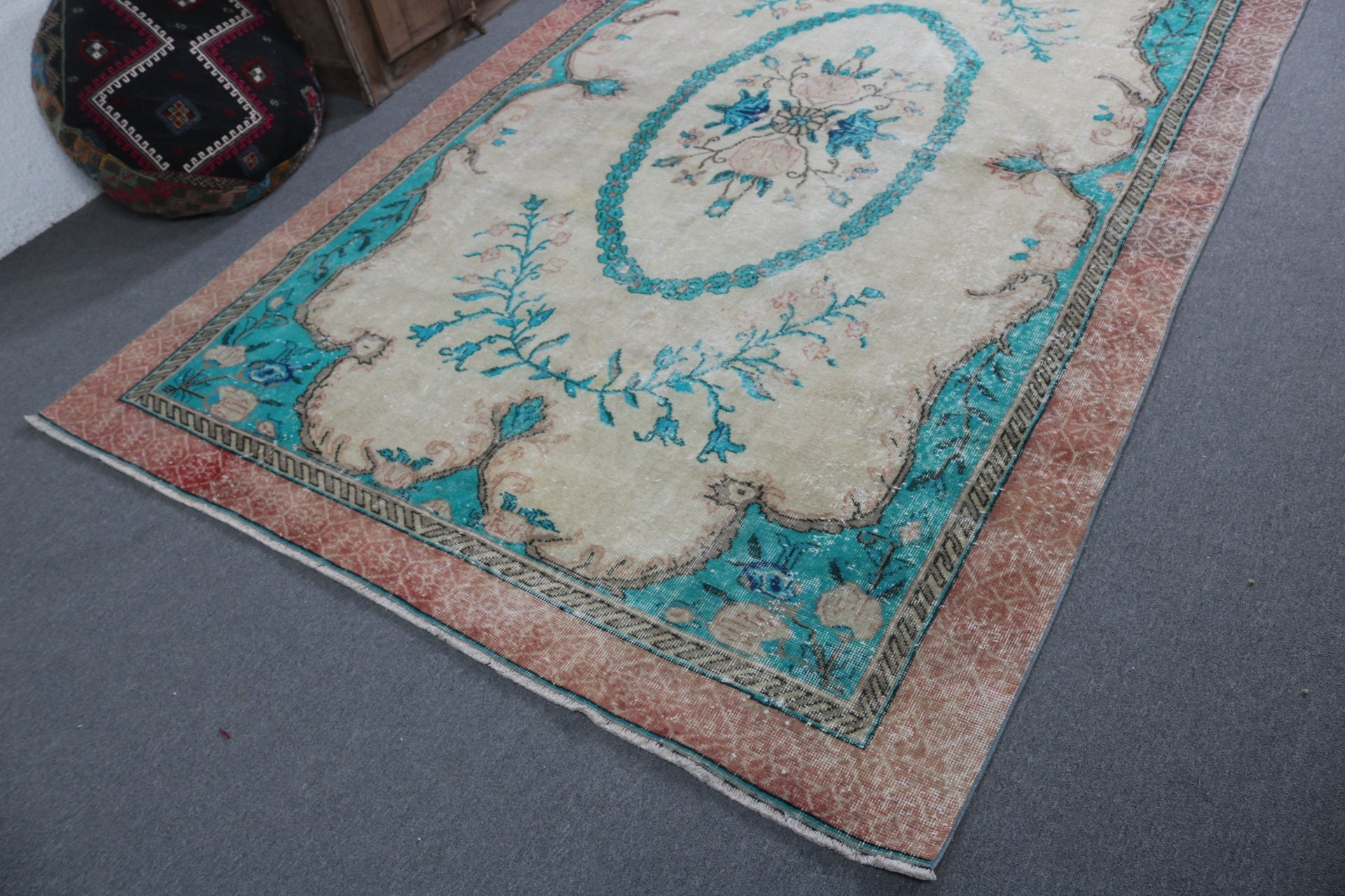 Büyük Vintage Halı, Modern Halılar, Vintage Halılar, Büyük Oushak Halıları, Türk Halısı, Bej Anadolu Halıları, Oryantal Halılar, 6,3x10,4 ft Büyük Halı