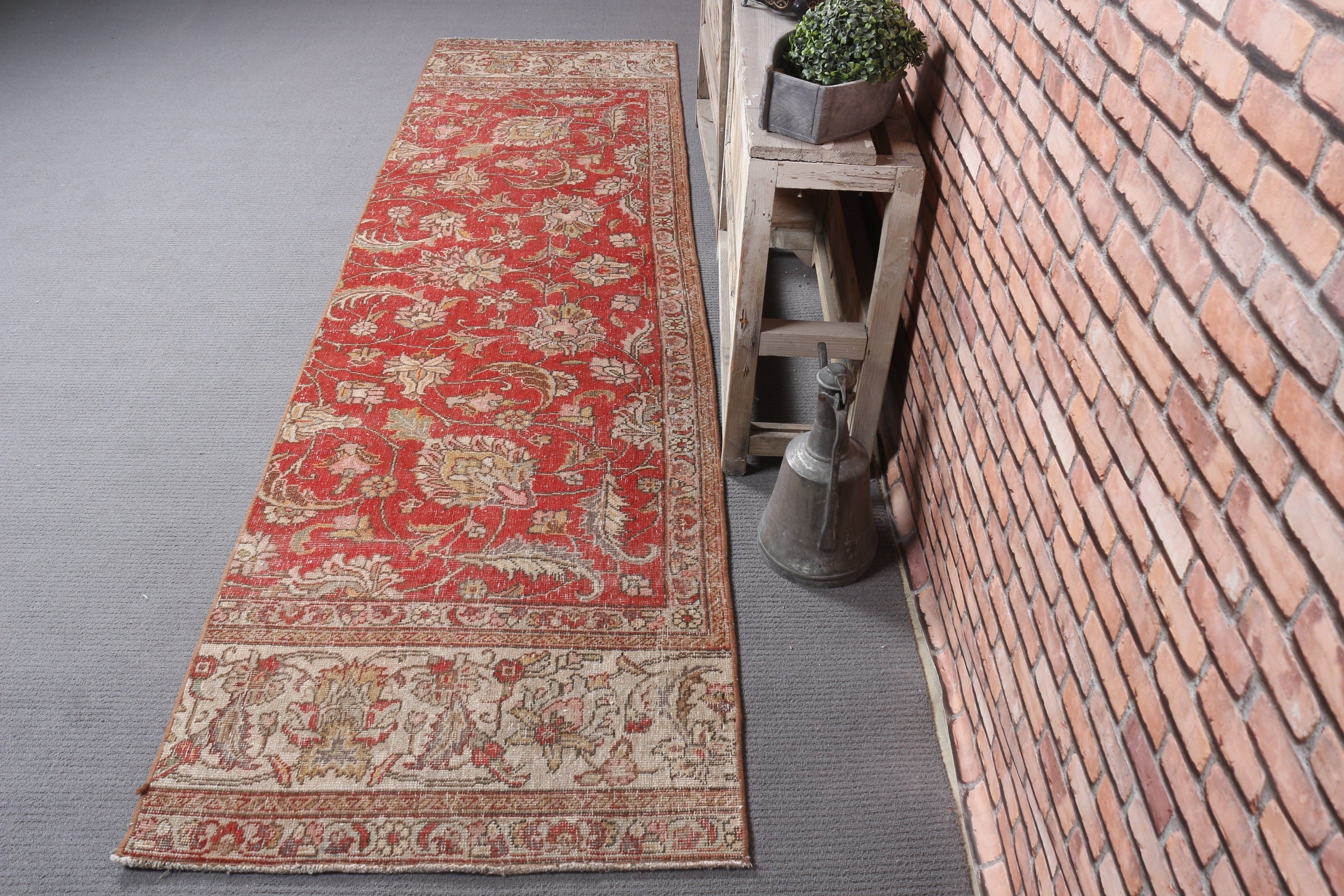 Koridor Halısı, Koşucu Halıları, Türk Halısı, Sanat Halısı, 2,7x9,9 ft Runner Halıları, Vintage Halı, Oryantal Halı, Kırmızı Ev Dekor Halıları, Ev Dekor Halısı