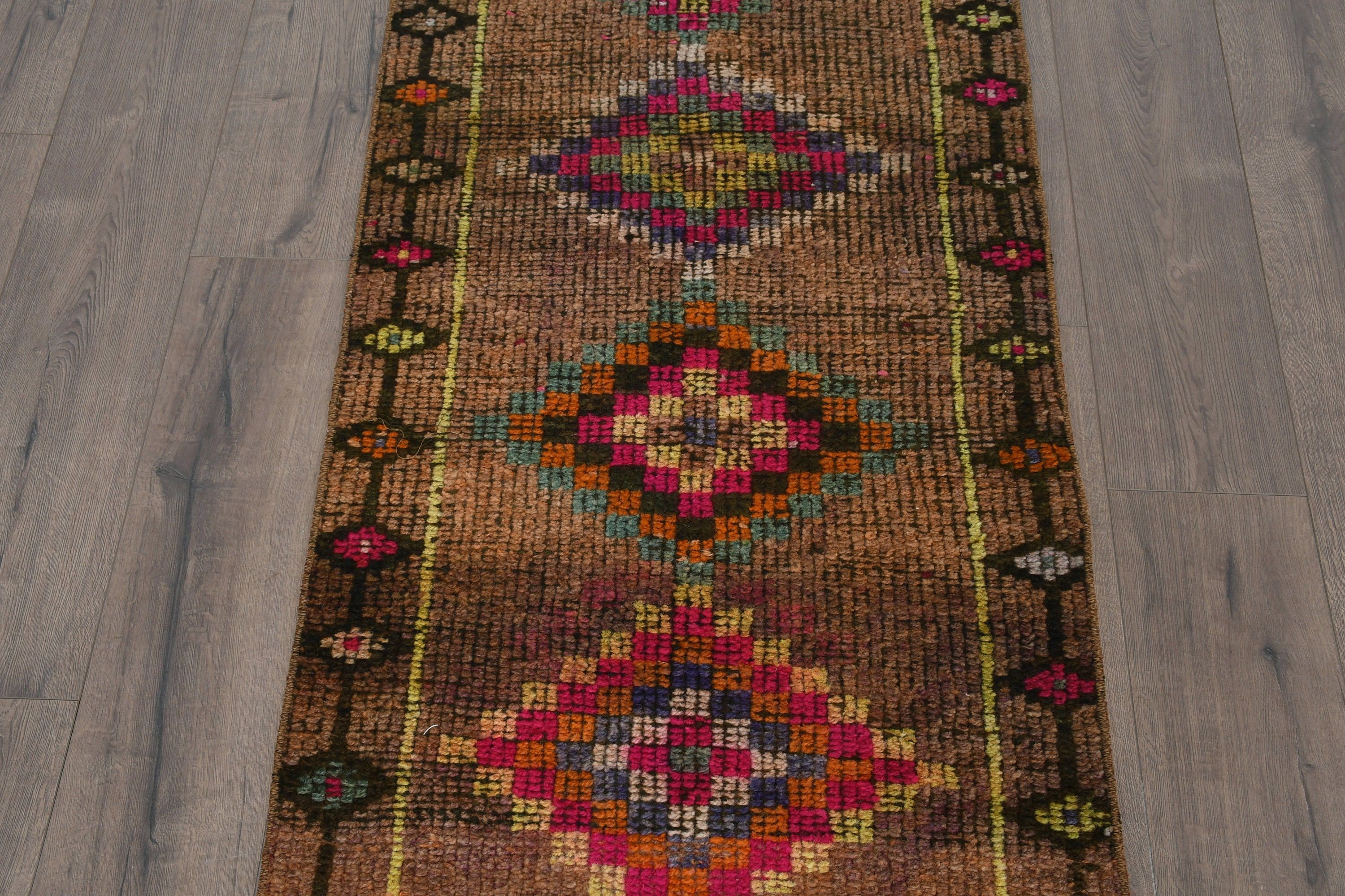Cool Rug, Turkish Rug, Kitchen Rug, Authentic Rugs, Antique Rug, Brown  2.4x10.5 ft Runner Rug, Rugs for Stair, Vintage Rug