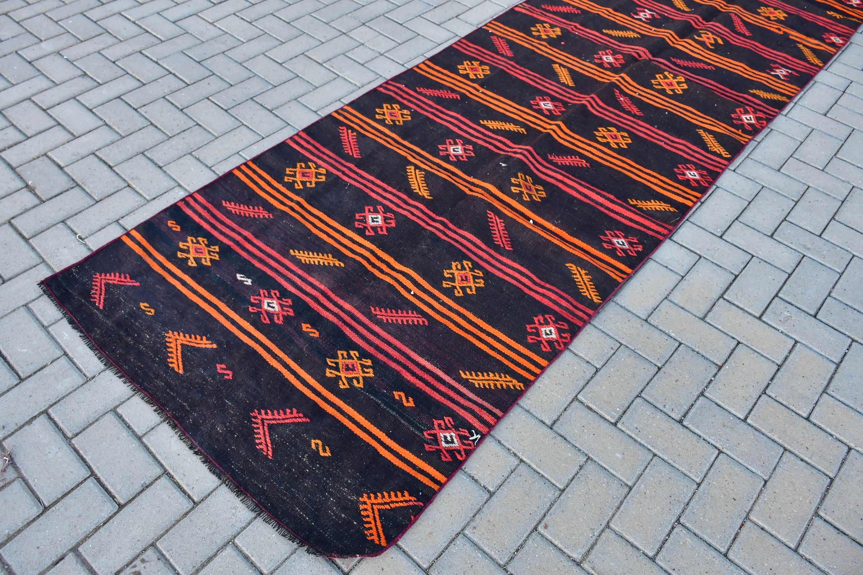 Corridor Rug, Vintage Rug, Rugs for Runner, Bedroom Rug, Anatolian Rugs, Turkish Rugs, Kilim, Black  3.5x13 ft Runner Rug