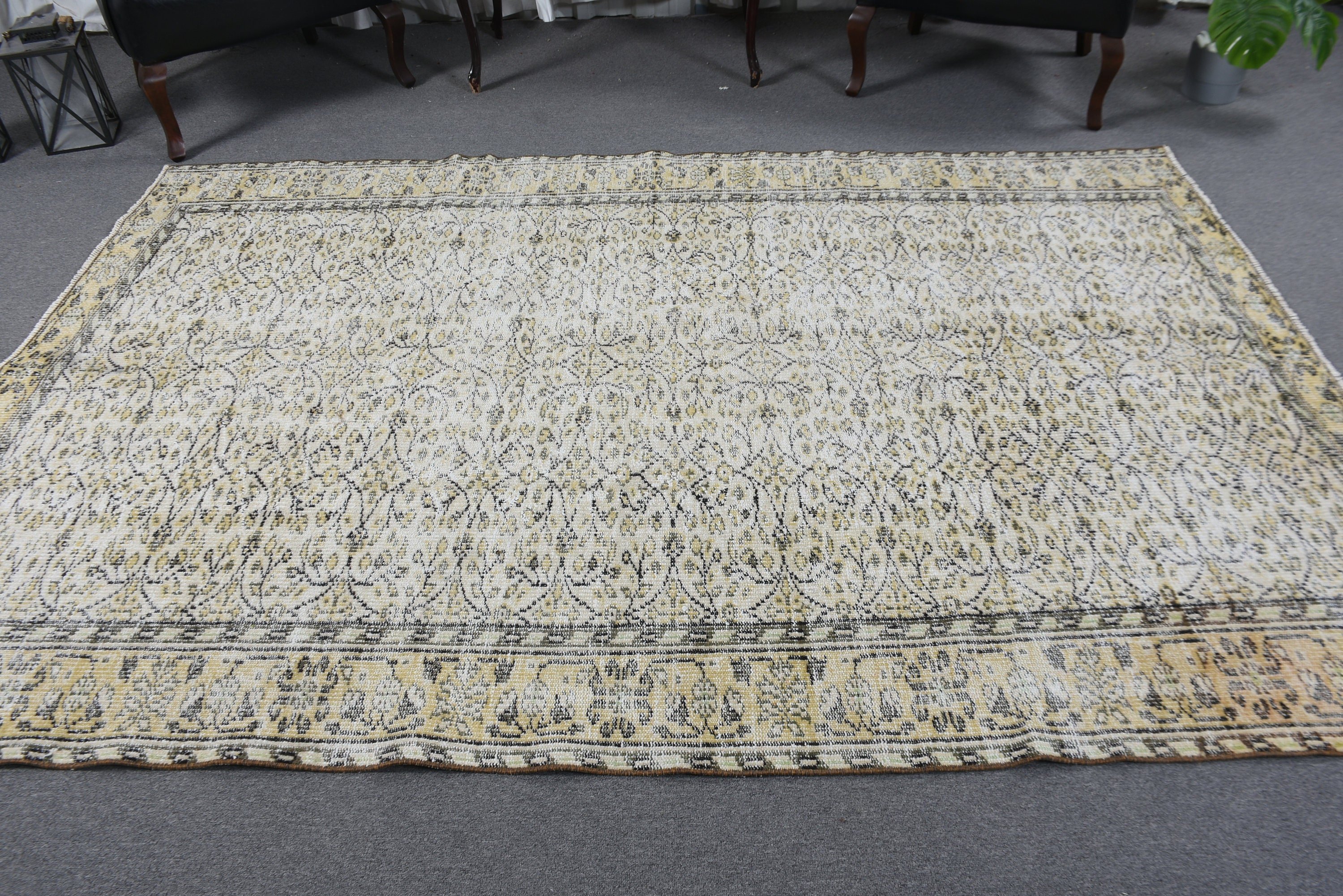 Beyaz Lüks Halı, Türk Halıları, Yatak Odası Halısı, 5.7x8.7 ft Büyük Halı, Oushak Halısı, Büyük Oushak Halıları, Vintage Halı, Yemek Odası Halıları