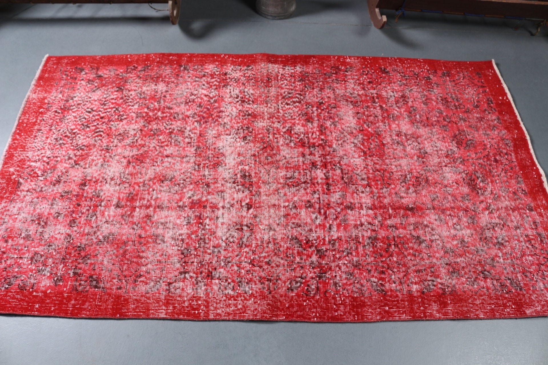 Living Room Rug, Bedroom Rug, Red Floor Rugs, Oushak Rug, Turkish Rug, 3.8x6.6 ft Area Rugs, Rugs for Indoor, Vintage Rugs, Designer Rug