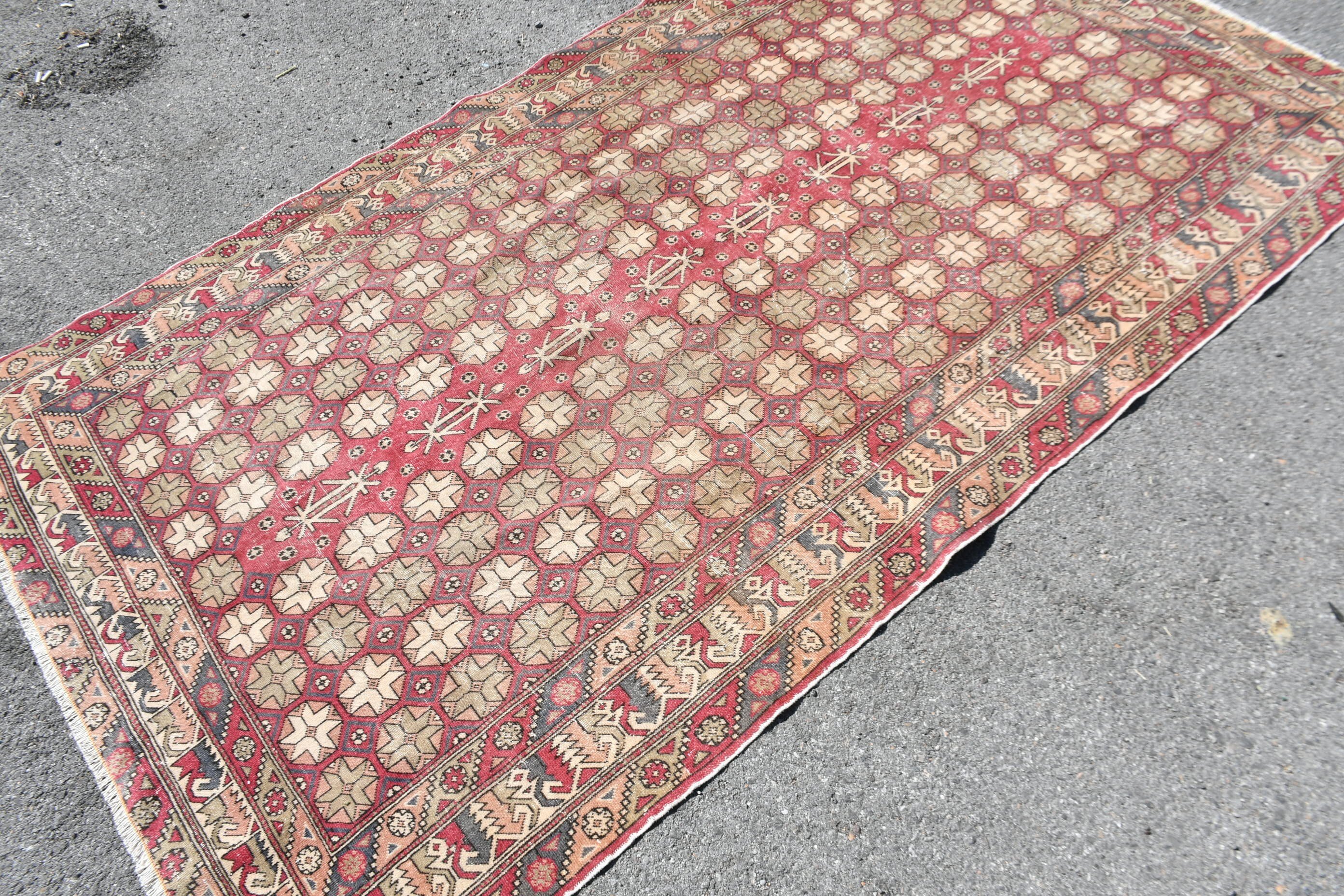 Oriental Rug, Distressed Rugs, Nursery Rugs, Red  4.5x7.8 ft Area Rugs, Kitchen Rug, Anatolian Rug, Vintage Rug, Turkish Rugs