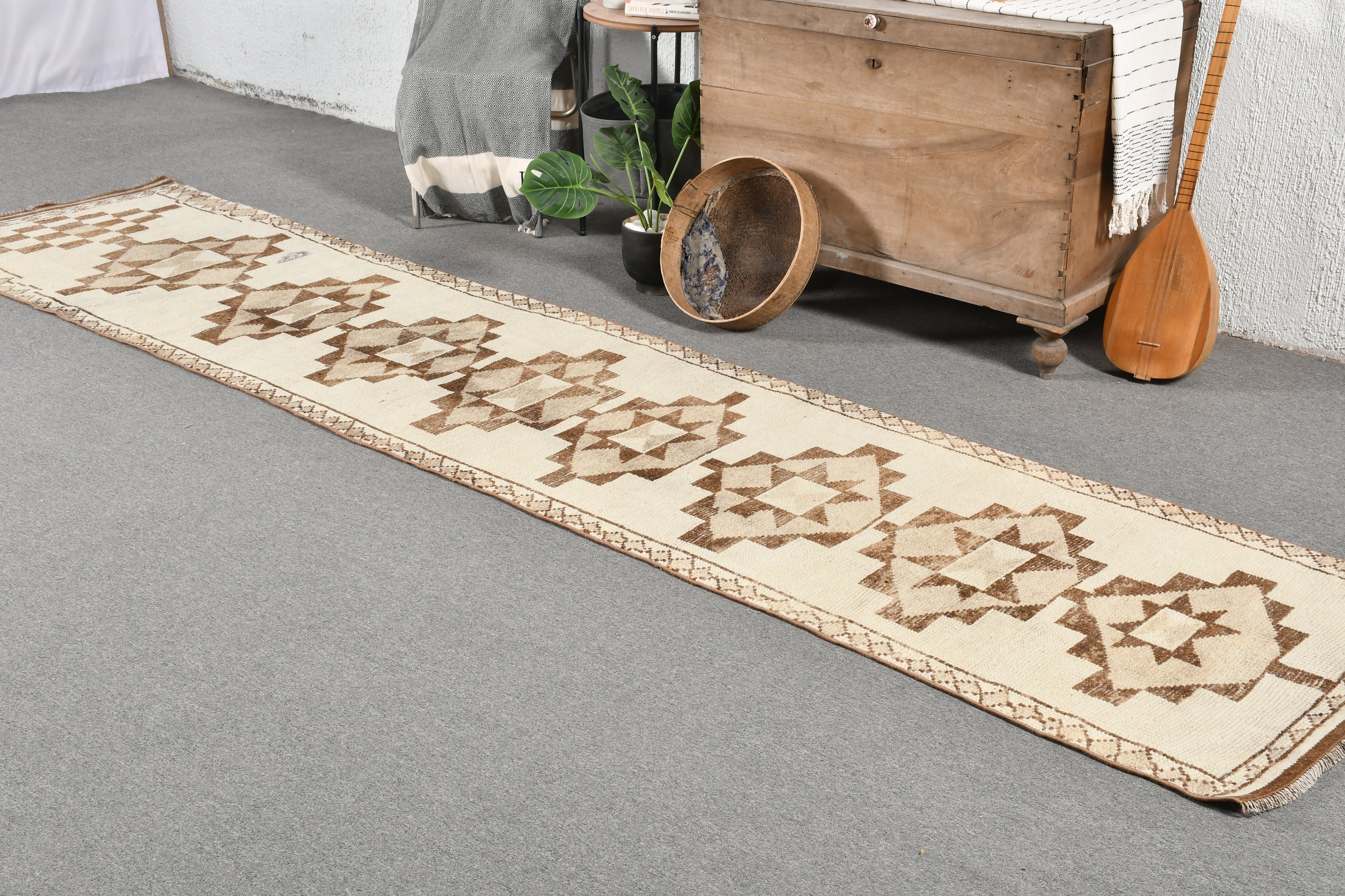 Old Rug, Rugs for Kitchen, Vintage Rug, 2.8x12.5 ft Runner Rug, Kitchen Rug, White Home Decor Rugs, Turkish Rug, Antique Rugs