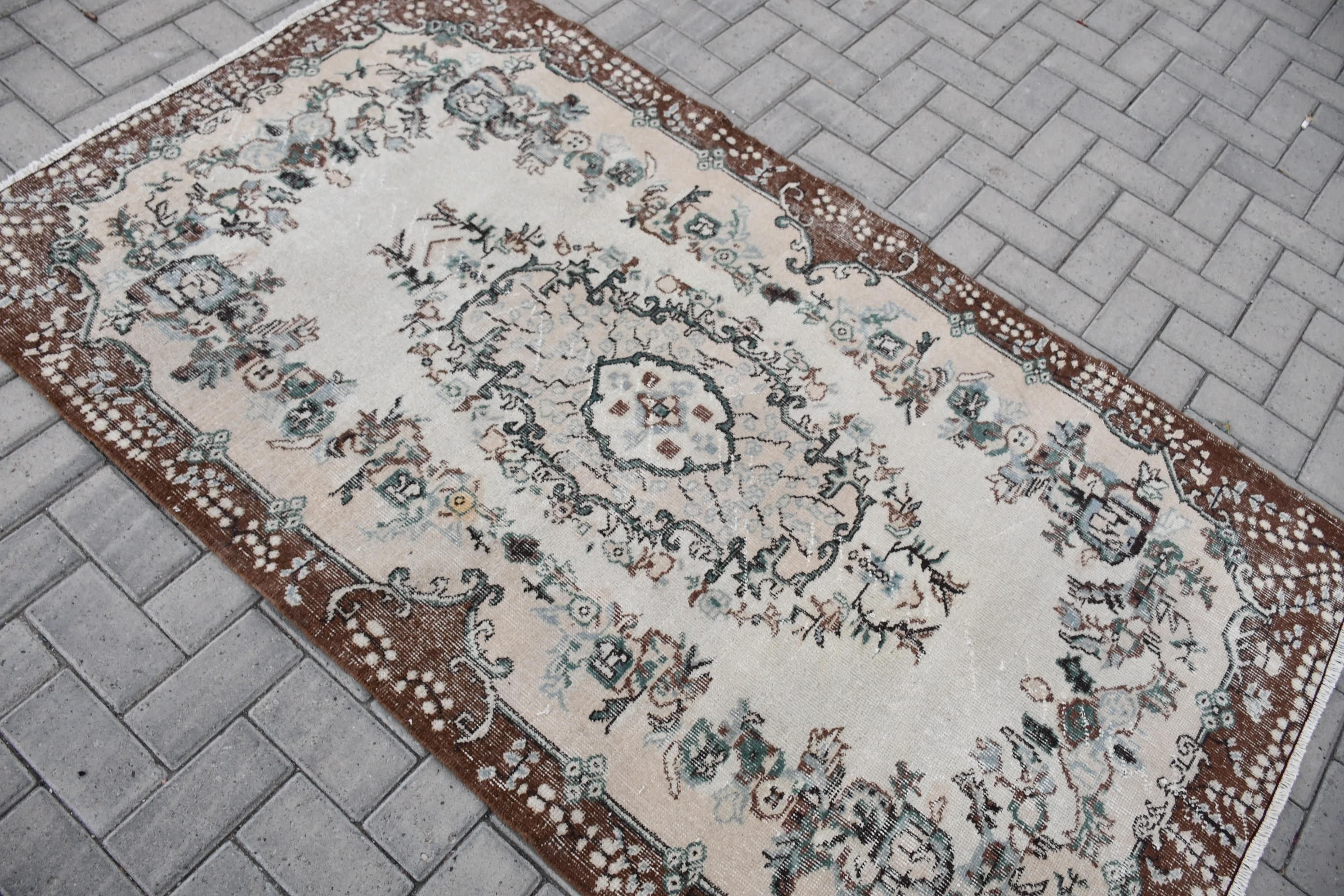 Vintage Rugs, Turkish Rug, Oushak Rugs, Beige Wool Rugs, Living Room Rug, Bedroom Rug, 3.9x6.6 ft Area Rug, Rugs for Indoor, Floor Rug