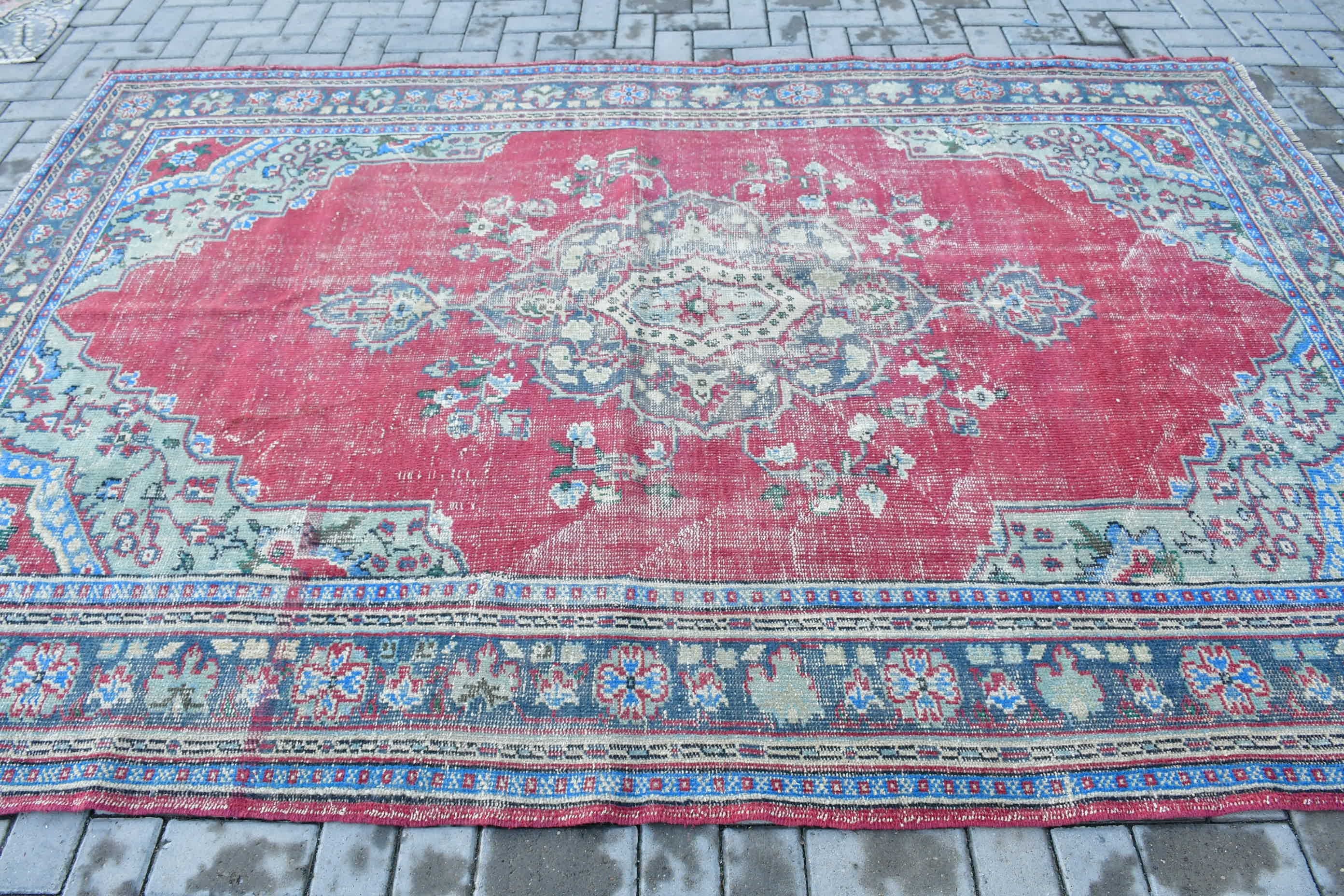 Yemek Odası Halısı, 6.4x9.3 ft Büyük Halı, Kırmızı Mutfak Halısı, Mutfak Halısı, Yatak Odası Halıları, Vintage Halı, Türk Halısı, Salon Halıları, Havalı Halılar