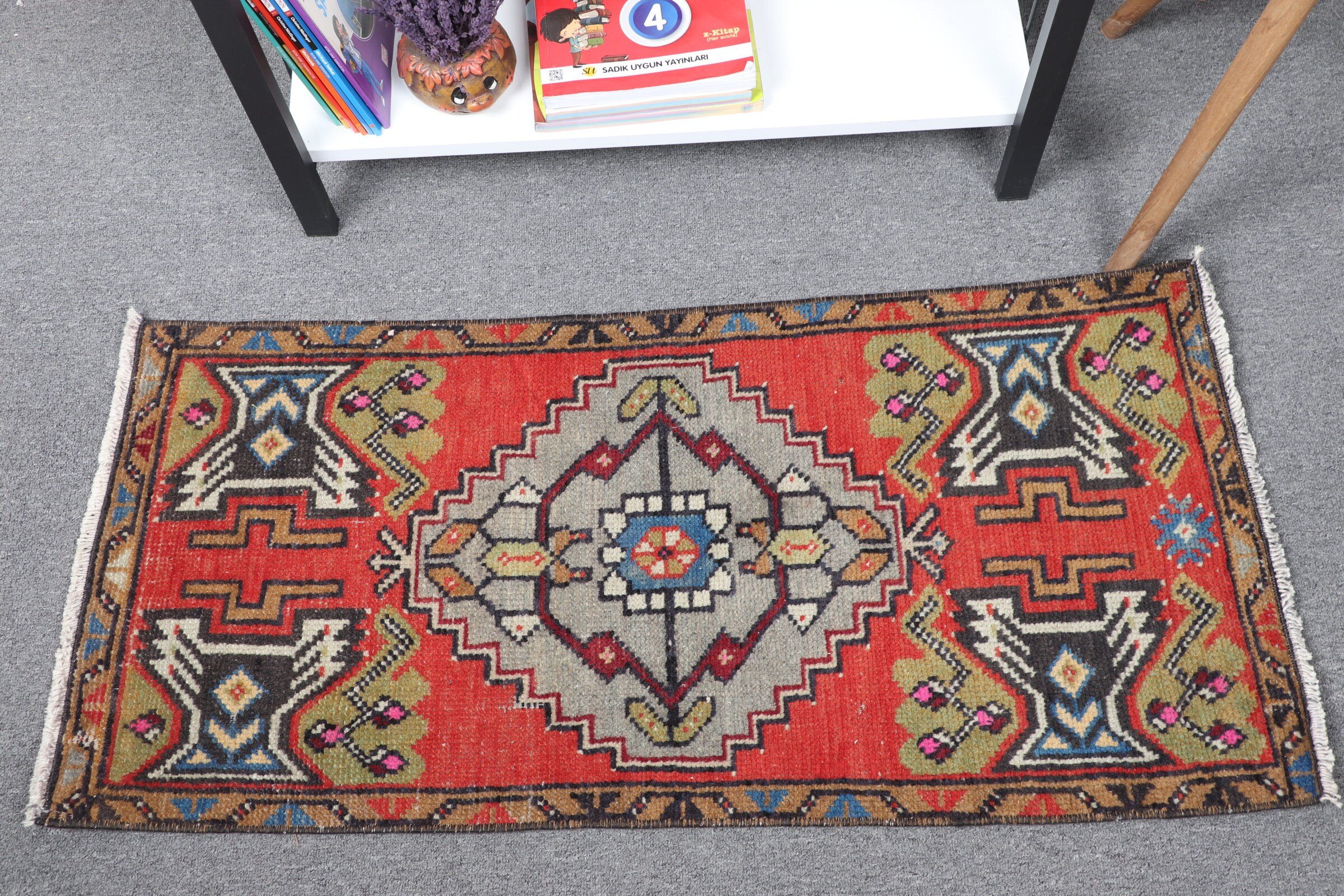 Ev Dekor Halıları, 1.6x3.3 ft Küçük Halı, Oryantal Halı, Giriş Halısı, Yün Banyo Paspas Halısı, Türk Halısı, Kırmızı Oryantal Halı, Vintage Halı, Yatak Odası Halıları