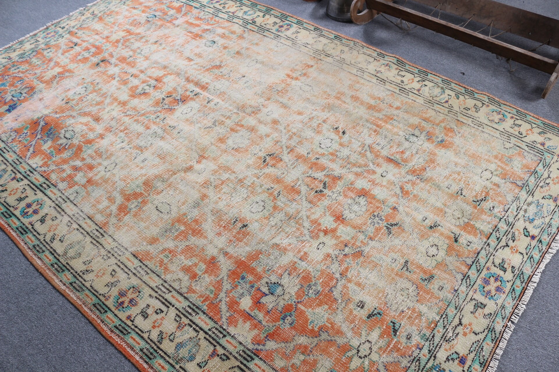 Yemek Odası Halıları, Salon Halısı, 5.9x9 ft Büyük Halı, Oushak Halısı, Yemek Odası Halısı, Vintage Halı, Kırmızı Ev Dekor Halısı, Havalı Halılar, Türk Halısı