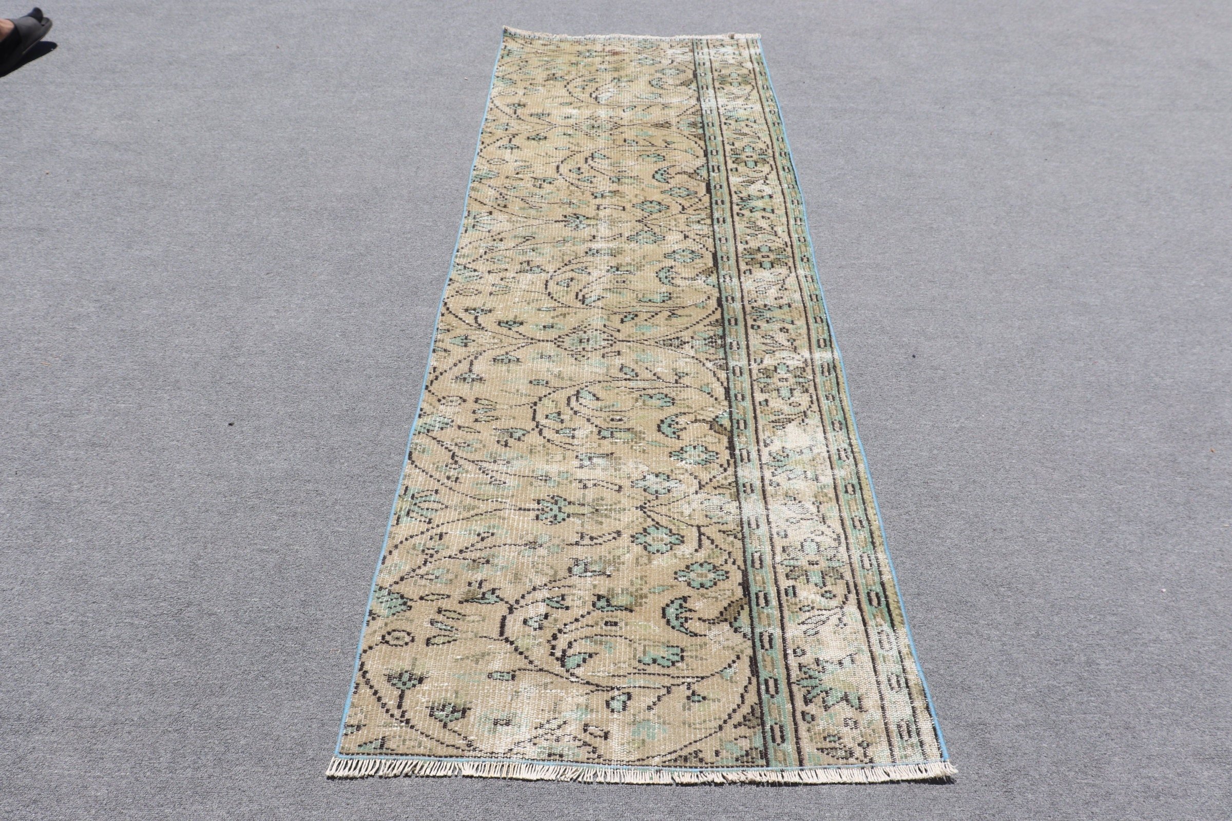 Organic Rug, Green Oushak Rug, 2.8x7.9 ft Runner Rug, Bedroom Rug, Anatolian Rugs, Turkish Rug, Vintage Rug, Hallway Rug, Corridor Rugs