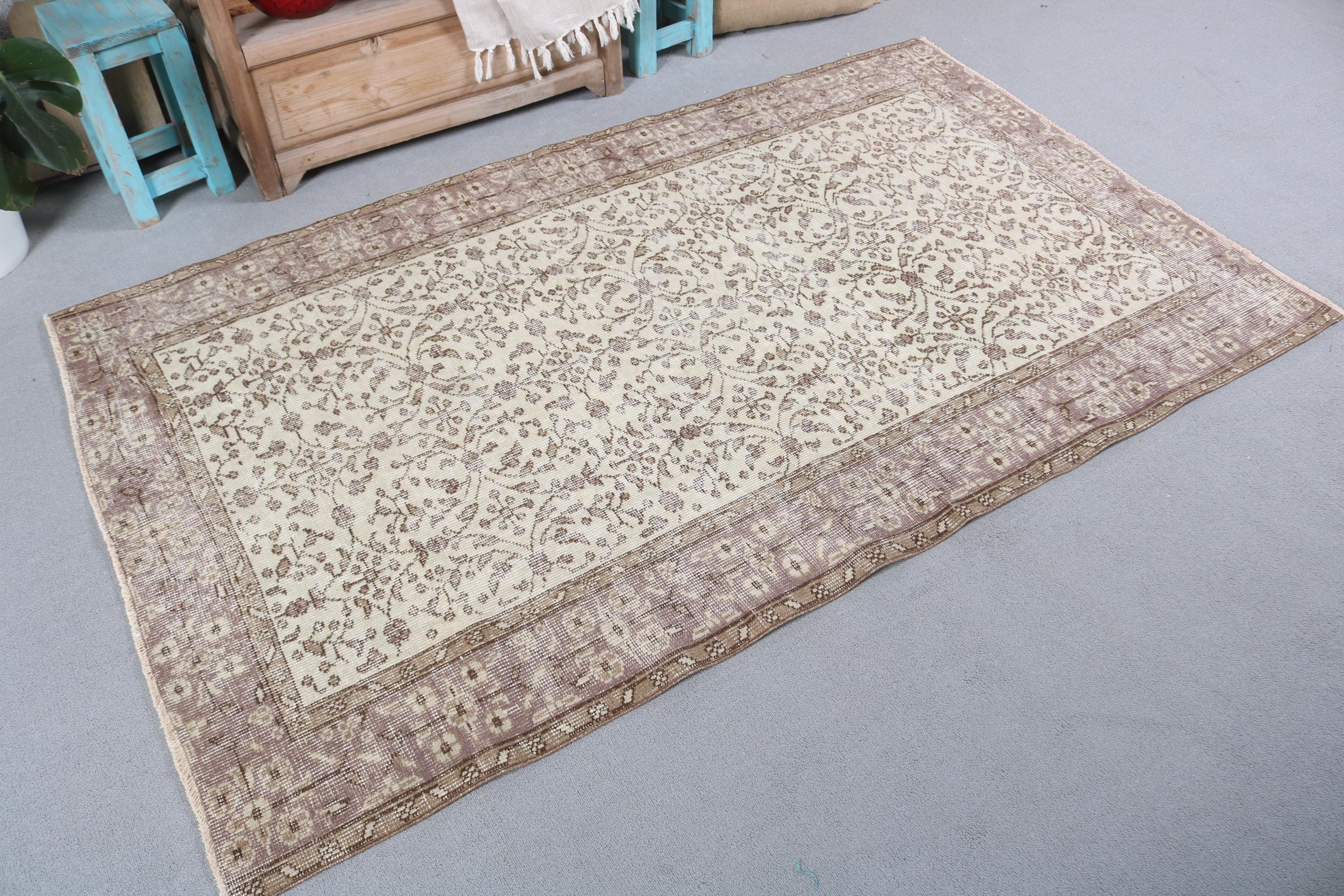 3,9x6,4 ft Alan Kilimi, Fas Halısı, Vintage Halılar, Lüks Halı, Bej Oryantal Halılar, Türk Halıları, Yemek Odası Halıları, Yer Halıları, Boho Halıları