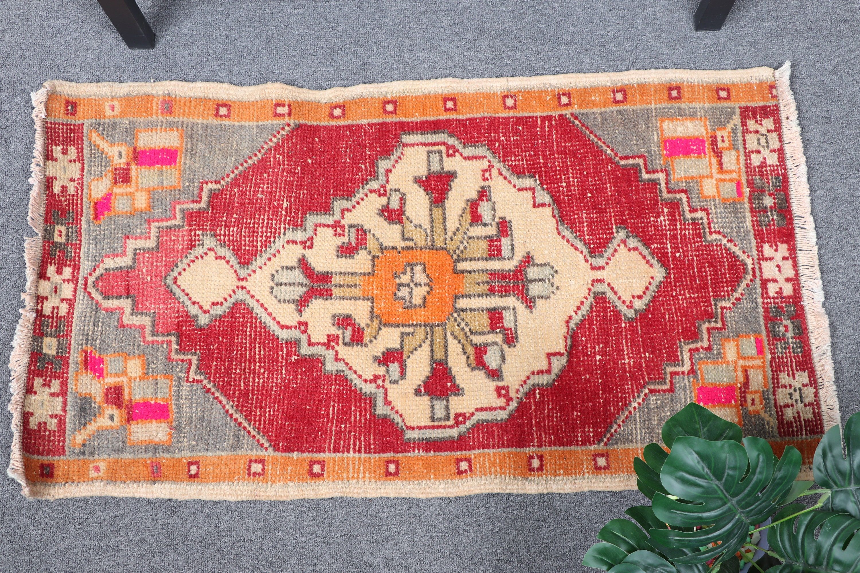 Turkish Rug, Oushak Rug, Kitchen Rug, Vintage Rug, Rugs for Car Mat, Moroccan Rug, Door Mat Rug, Red  1.6x2.9 ft Small Rug