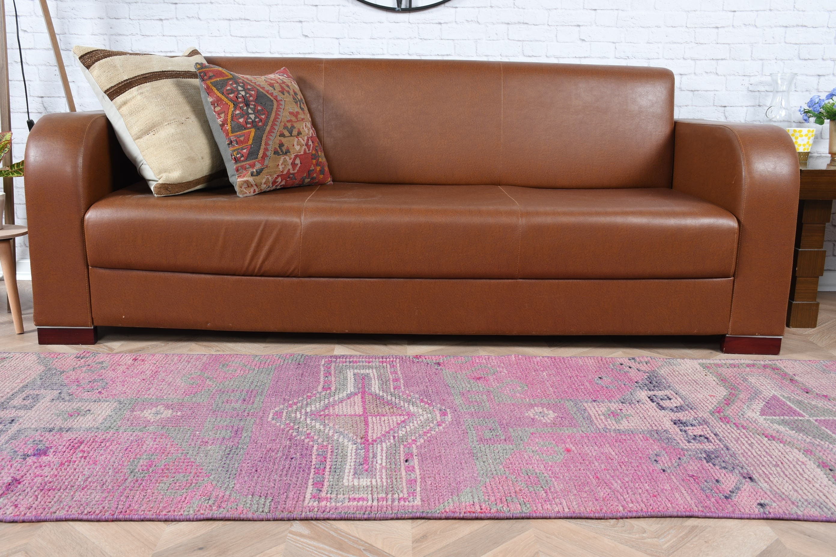 Oryantal Halılar, Koridor Halıları, Oushak Halısı, Vintage Halı, Merdiven Halıları, Türk Halıları, Pembe Oushak Halısı, Mutfak Halısı, 2,7x9,9 ft Yolluk Halıları