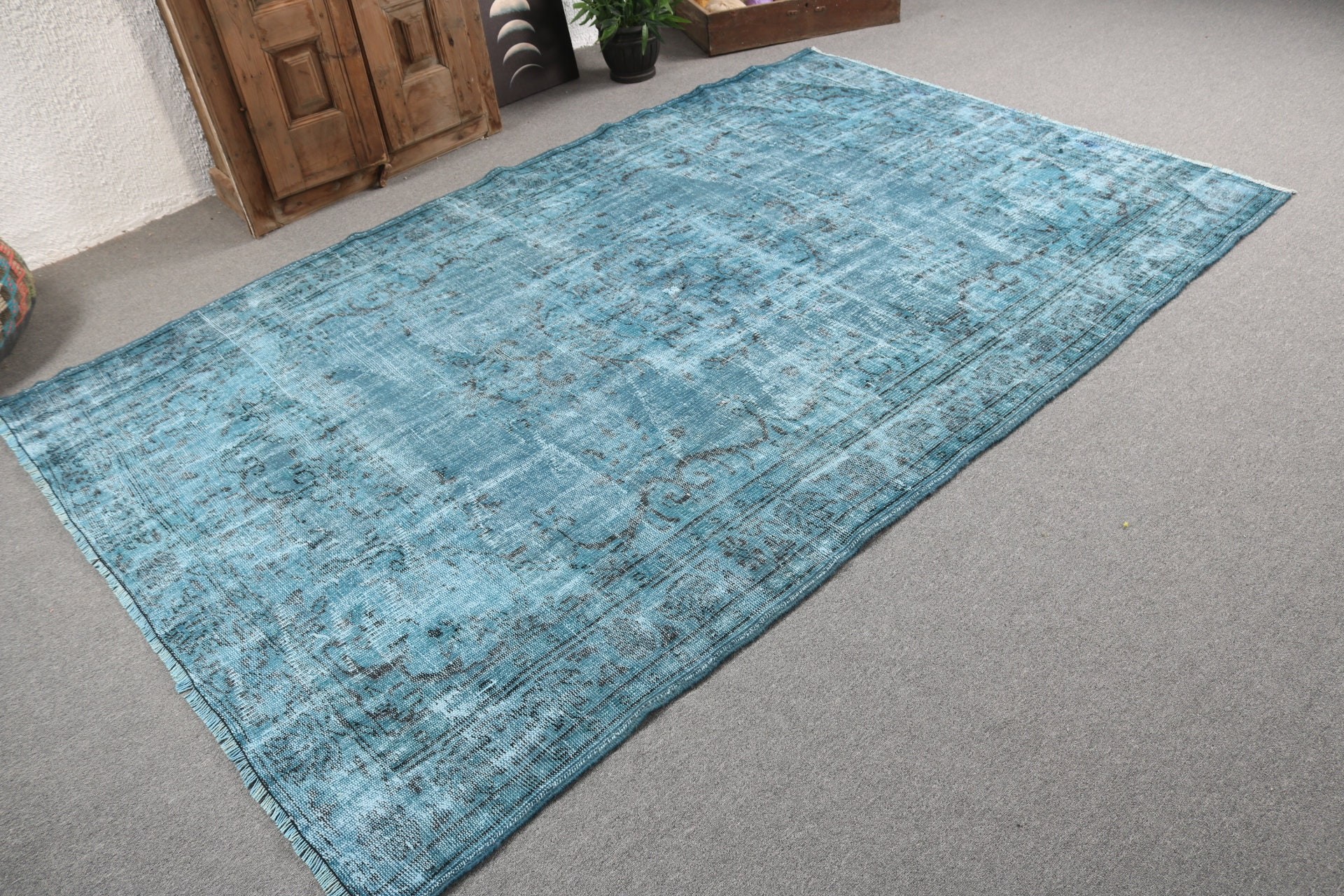 5.9x8.9 ft Large Rug, Salon Rug, Modern Rugs, Vintage Rugs, Turkish Rugs, Rugs for Salon, Large Oushak Rugs, Floor Rug, Blue Oriental Rugs