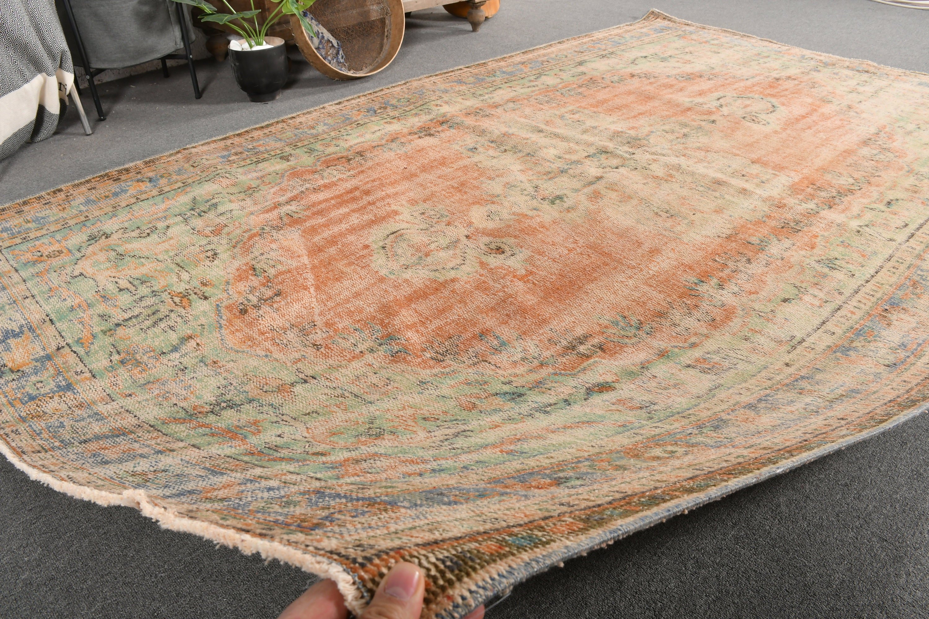 Mutfak Halıları, Vintage Halılar, Turuncu Oryantal Halılar, Türk Halısı, 5,7x9,4 ft Büyük Halılar, Yemek Odası Halısı, Oushak Halıları, Dış Mekan Halısı, Salon Halıları