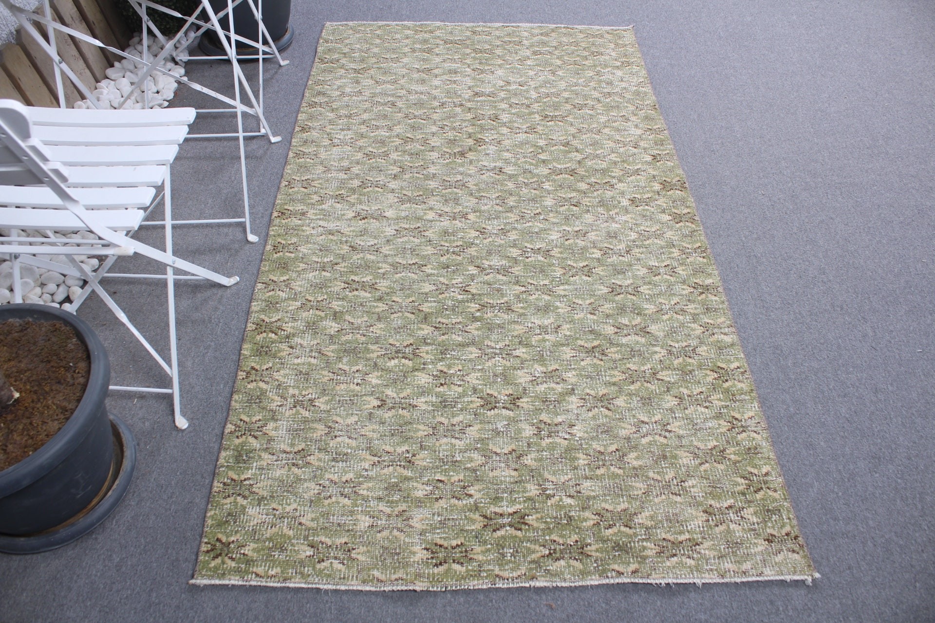 Kitchen Rug, Oushak Rug, Indoor Rug, Green  3.7x6.8 ft Area Rugs, Wedding Rugs, Vintage Rug, Turkish Rug, Rugs for Indoor