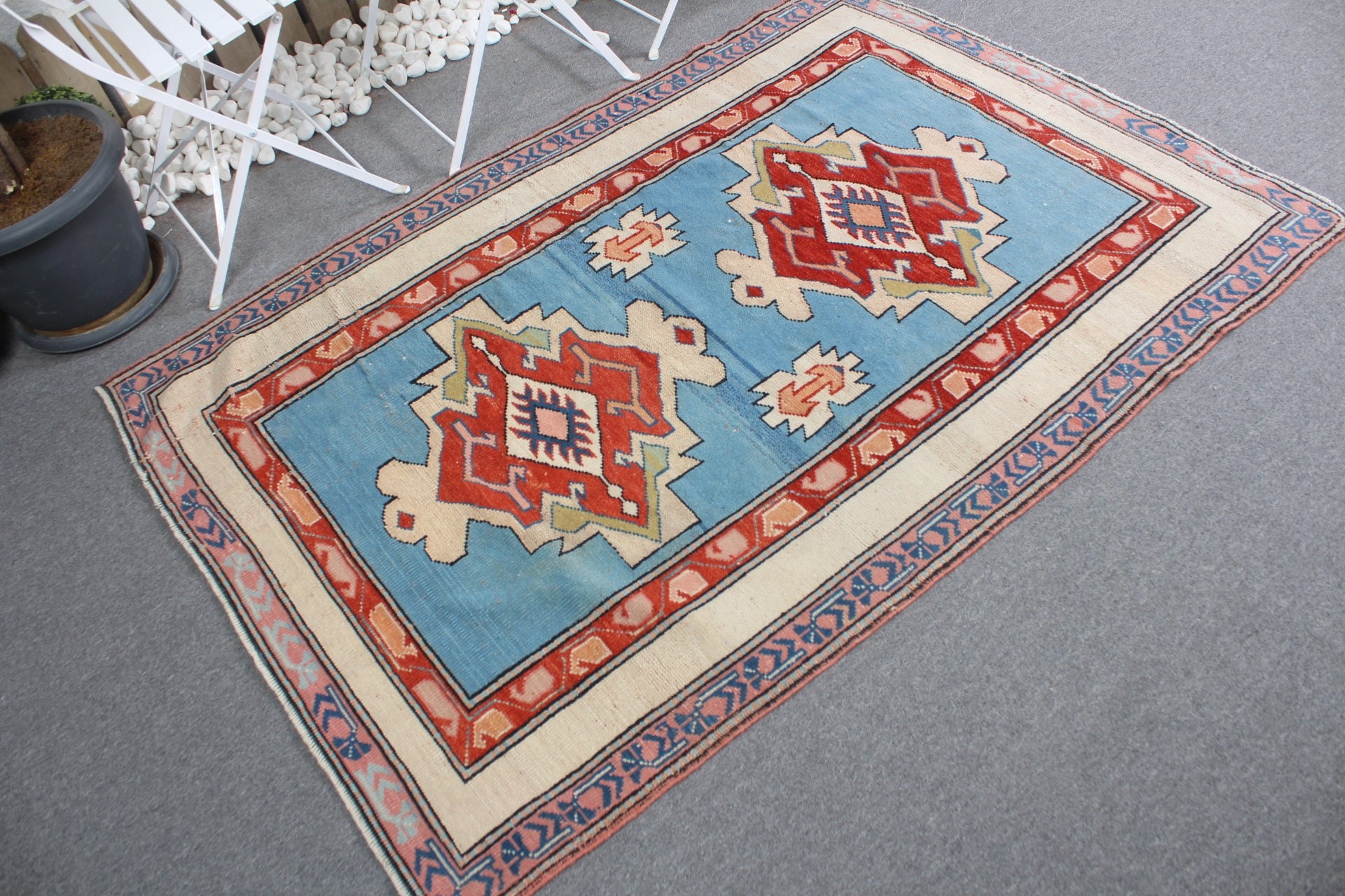 Kitchen Rug, 4.1x5.8 ft Accent Rug, Rugs for Nursery, Turkish Rug, Nursery Rug, Oushak Rug, Blue Antique Rugs, Vintage Rug