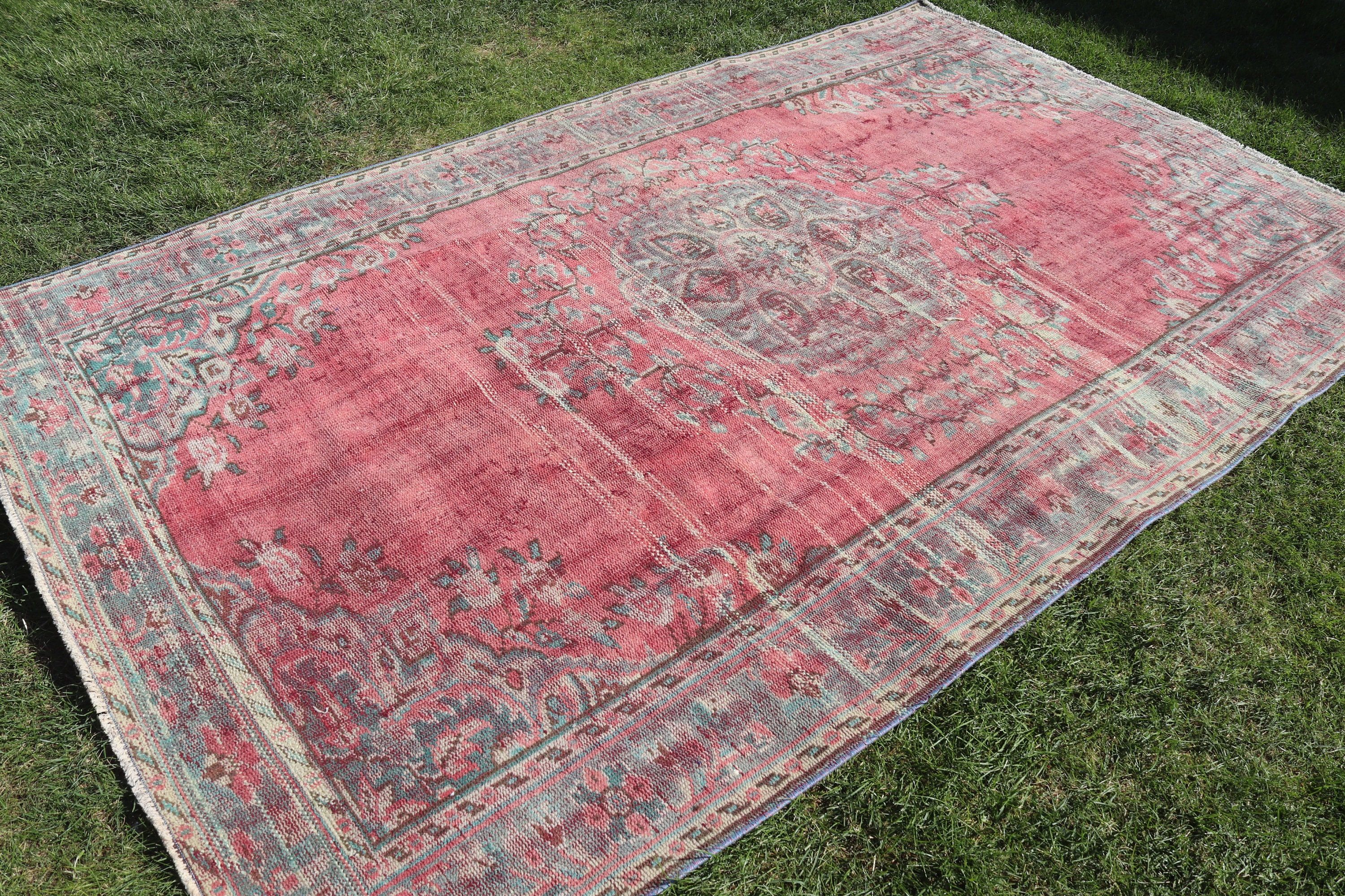 Large Oushak Rug, Vintage Rug, Living Room Rug, Rugs for Salon, Turkish Rug, Wool Rugs, 5.9x9.6 ft Large Rugs, Boho Rugs, Pink Boho Rugs