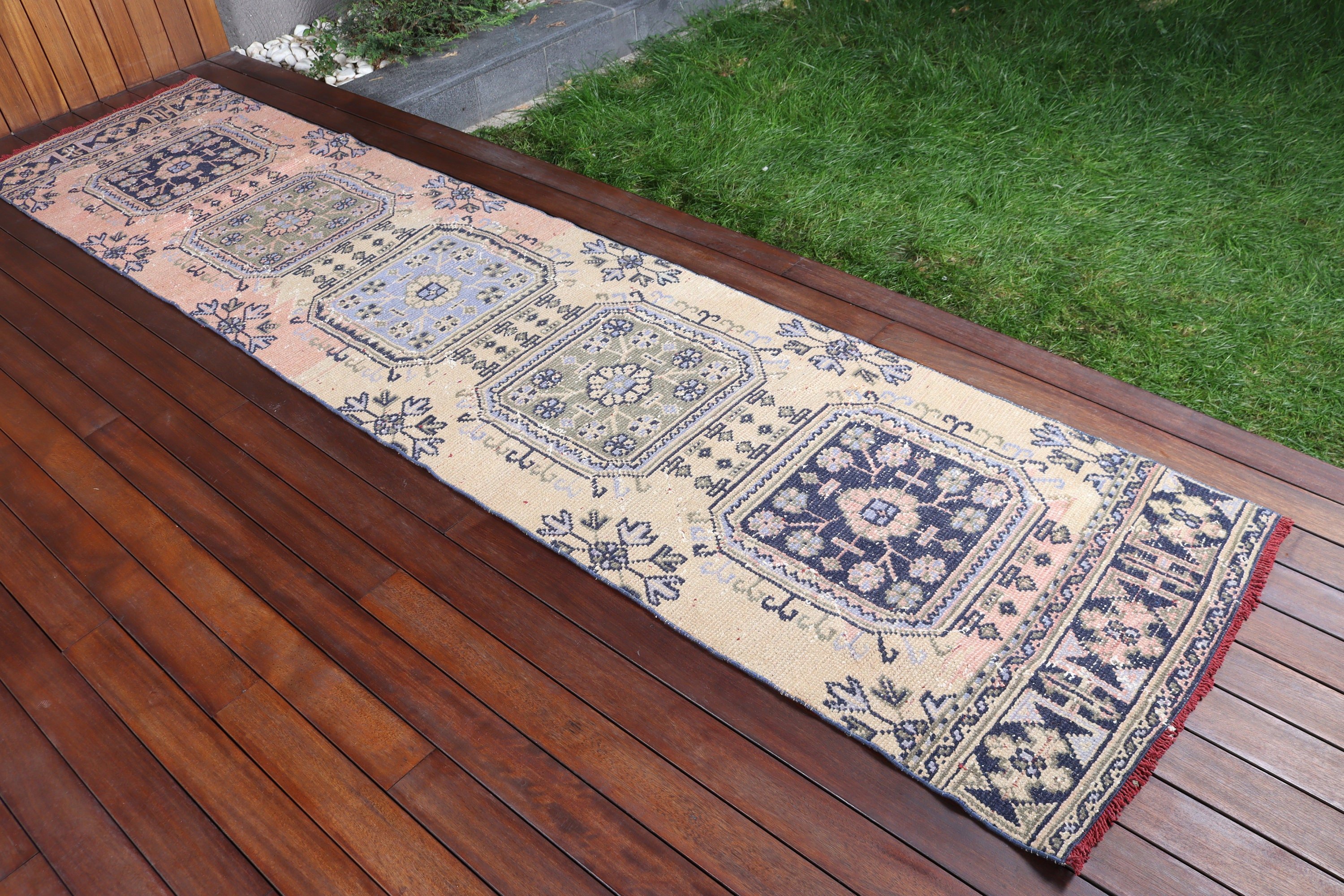 Merdiven Halısı, 2.5x10.8 ft Koşucu Halısı, Vintage Halı, Beni Ourain Koşucu Halısı, Düz Dokuma Halısı, Türk Halıları, Bej Fas Halısı, Boho Halısı