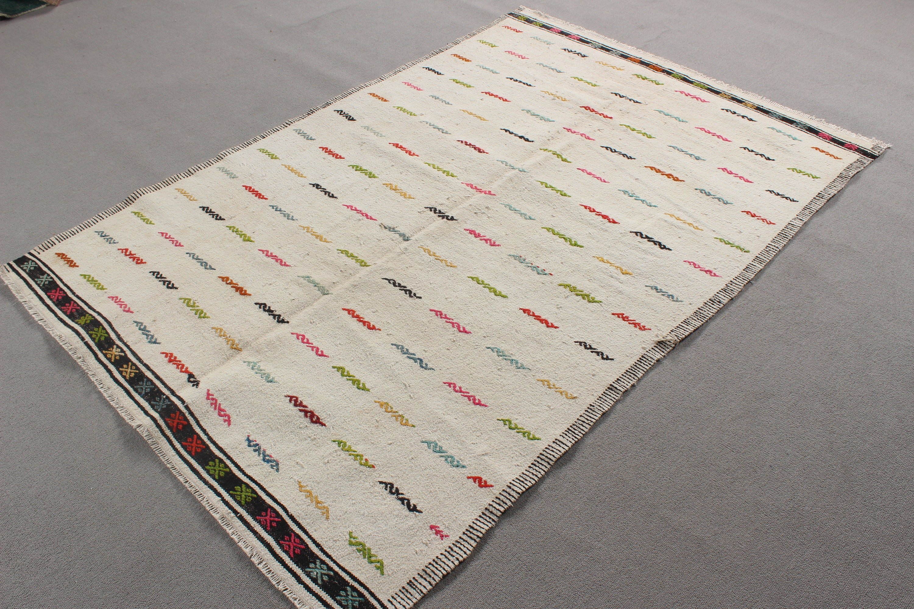 Kilim, Boho Bölge Halıları, Modern Halı, Türk Halıları, Oturma Odası Halısı, Bej Modern Halı, 4.4x6.4 ft Alan Halısı, Vintage Halılar