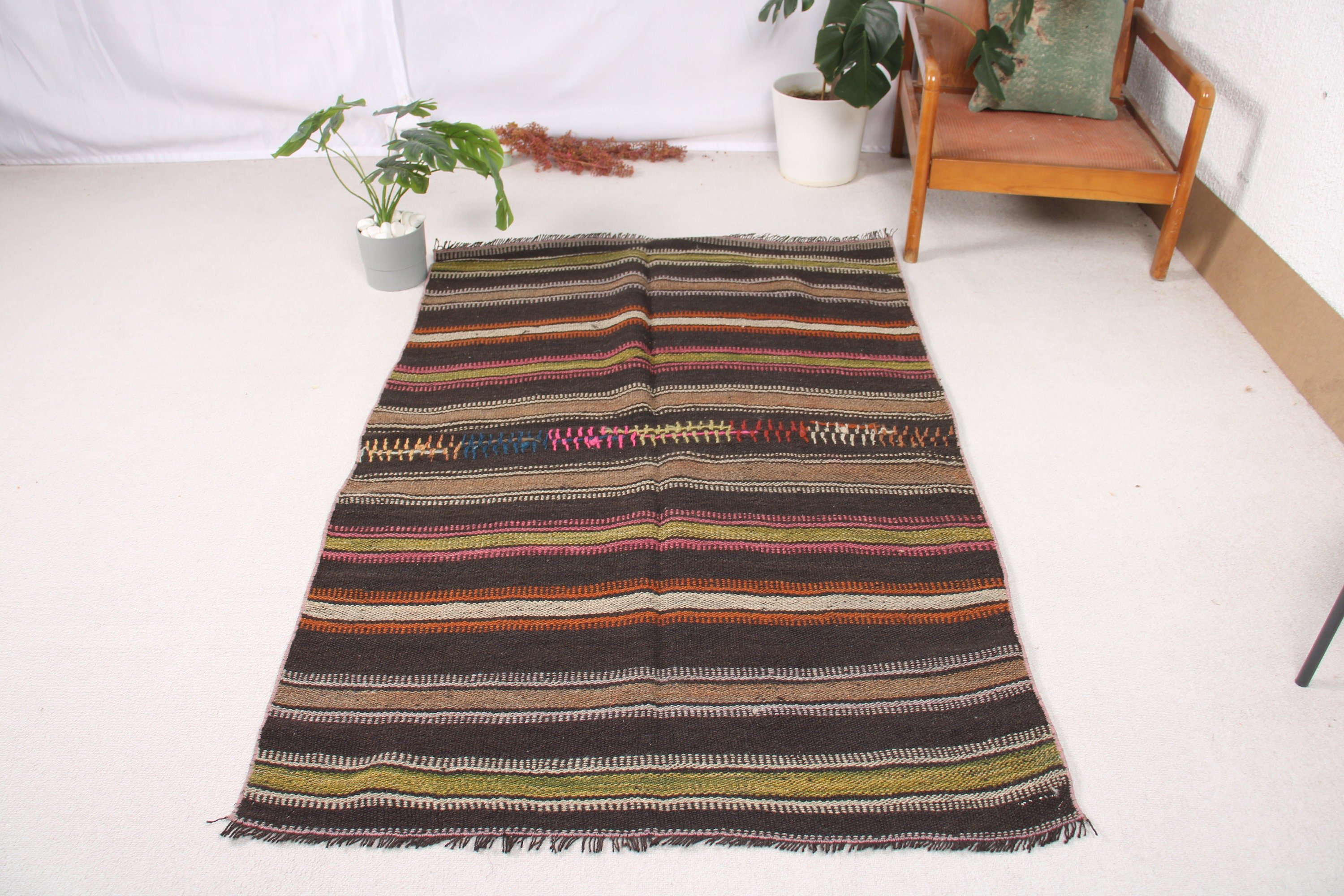 Türk Halıları, Giriş Halısı, Kilim, Kahverengi Lüks Halı, Düz Dokuma Halılar, Yatak Odası Halıları, 3,8x5,7 ft Accent Halılar, Vintage Halı