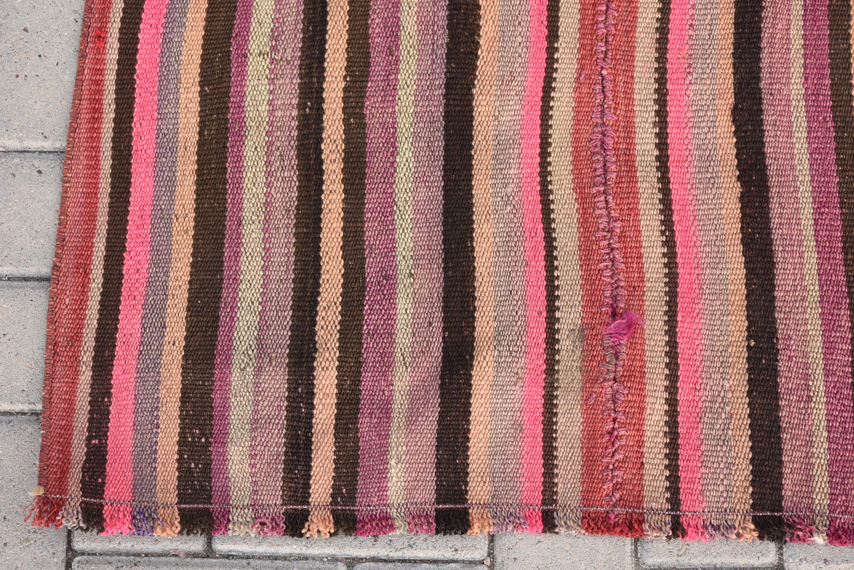 Rugs for Nursery, Pink Wool Rugs, 3.5x8.5 ft Area Rug, Indoor Rugs, Turkish Rug, Vintage Rugs, Wool Rug, Floor Rug, Kilim, Oushak Rugs