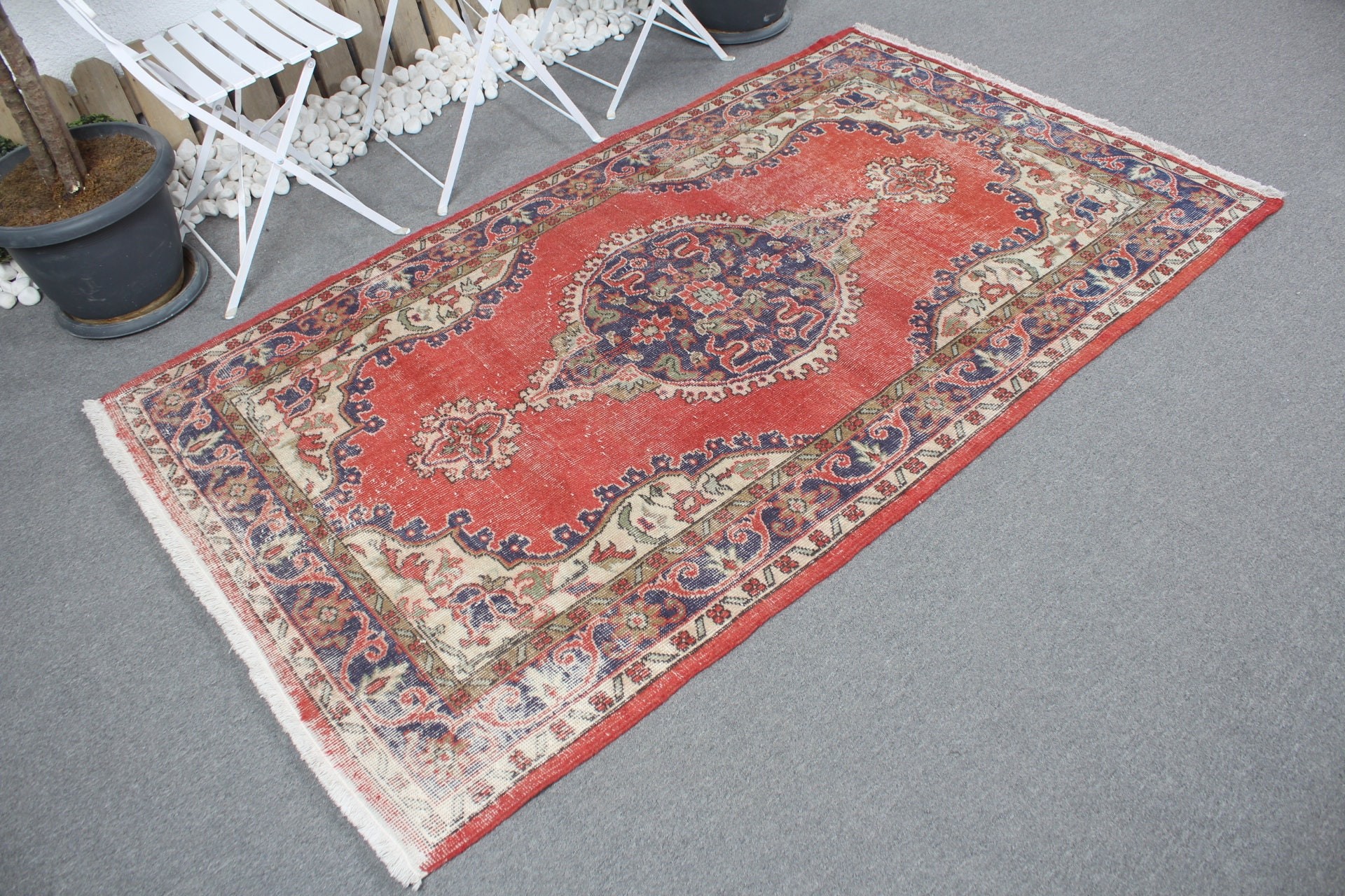 Oushak Rug, Pale Rugs, Turkish Rug, Dining Room Rug, 4.1x7.1 ft Area Rug, Rugs for Nursery, Vintage Rug, Wool Rug, Red Wool Rugs, Dorm Rug