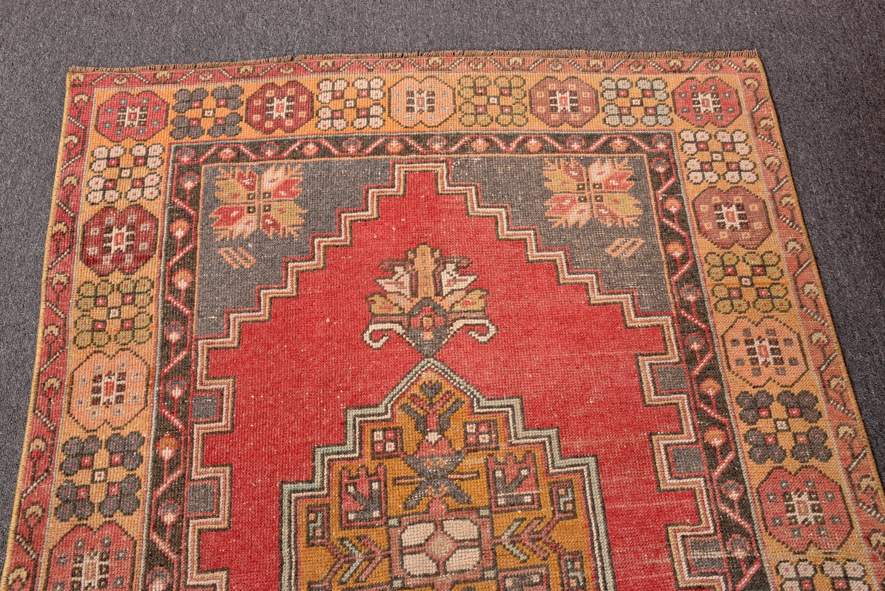 Vintage Rug, Floor Rug, Turkish Rug, Red Antique Rugs, 3.7x6.9 ft Area Rugs, Geometric Rugs, Vintage Area Rug, Office Rug