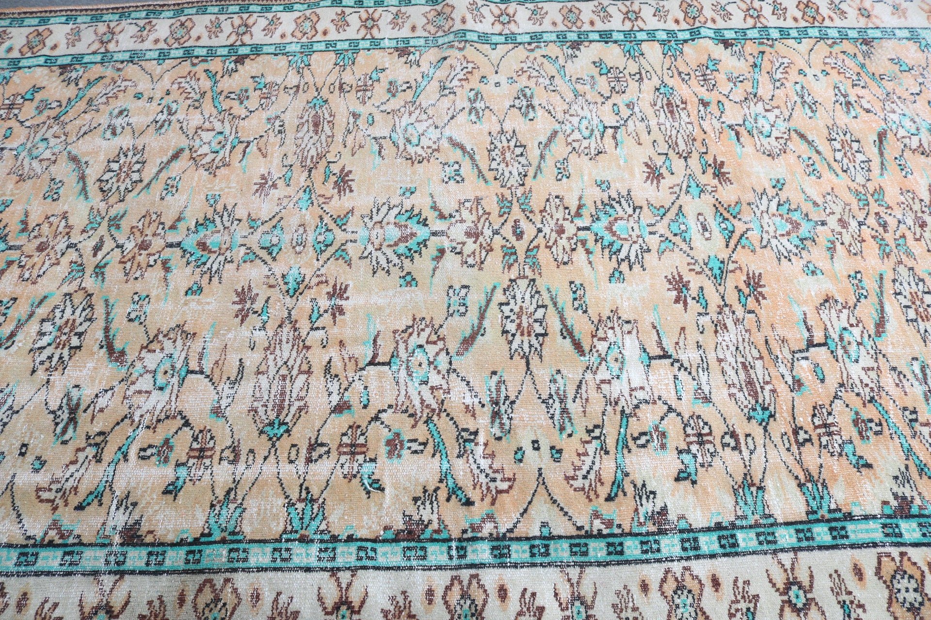 Turuncu Açıklama Halıları, Oushak Halıları, Türk Halısı, Oturma Odası Halıları, Yün Halıları, Vintage Halılar, Bohem Halıları, Yatak Odası Halısı, 6x9,5 ft Büyük Halılar