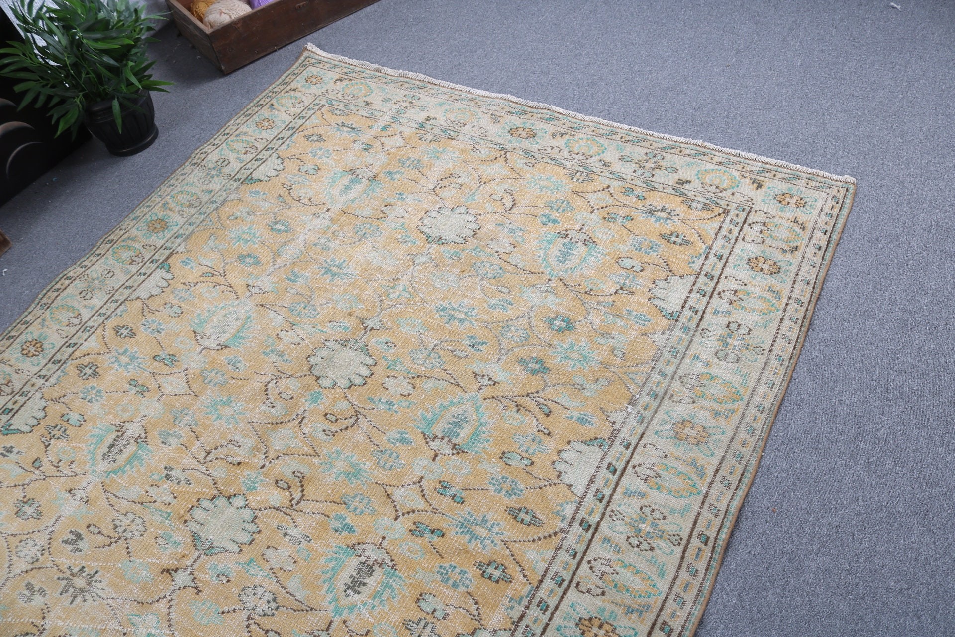 Vintage Halı, Oturma Odası Halısı, Açıklama Halısı, Türk Halısı, Sarı Soğuk Halı, Büyük Boho Halısı, 5.5x8.5 ft Büyük Halılar, Düz Dokuma Halılar, Yer Halısı