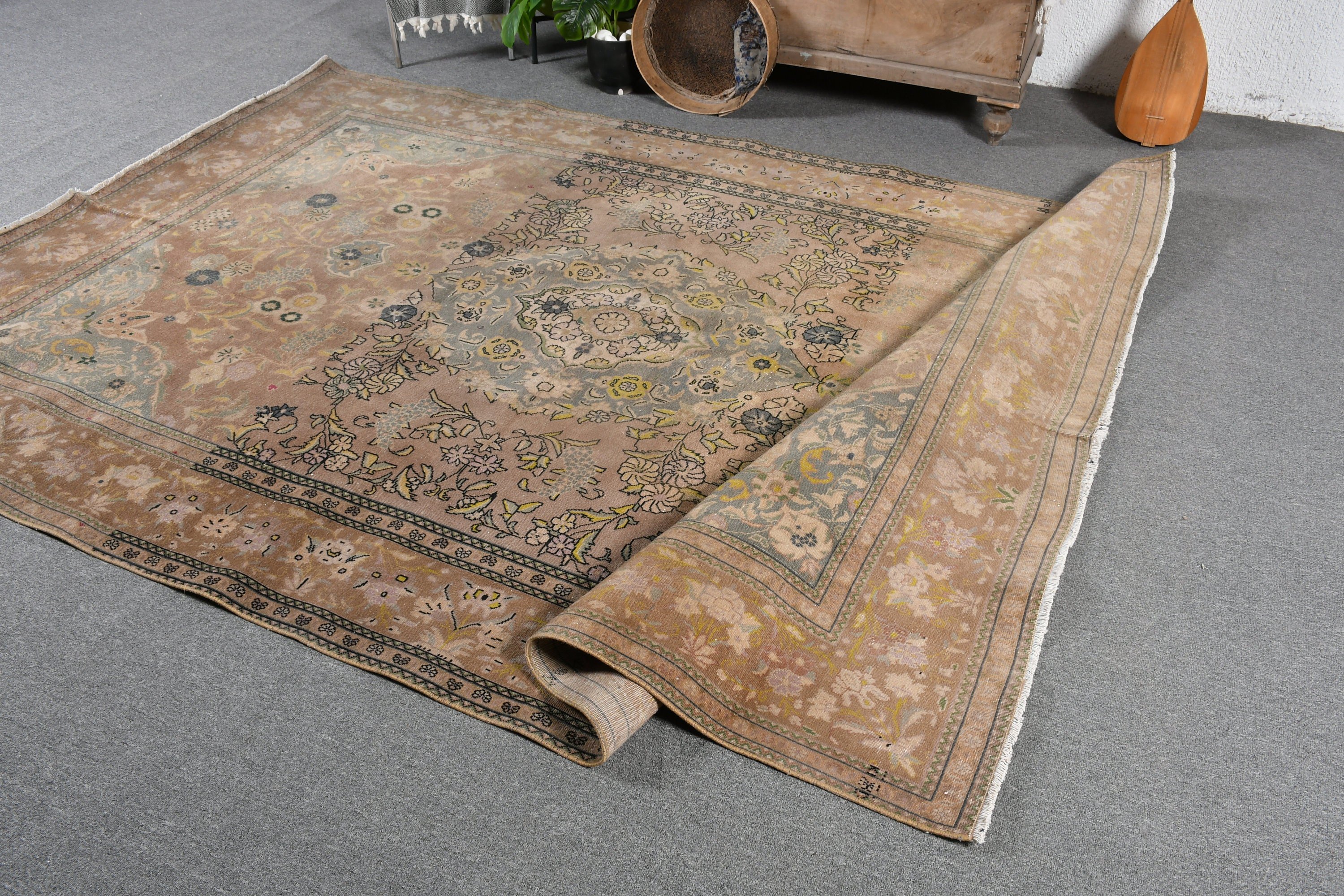 6.2x9.4 ft Büyük Halı, Kahverengi Yatak Odası Halısı, Türk Halısı, Vintage Halı, Salon Halıları, Antika Halılar, Fas Halıları, Yatak Odası Halıları, Düğün Halıları