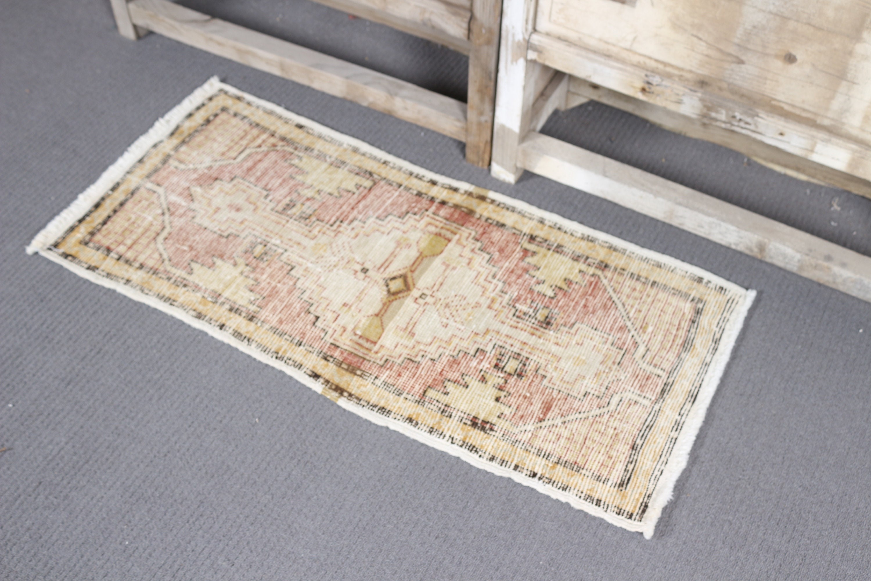 1.5x3.3 ft Small Rug, Pastel Rug, Door Mat Rugs, Beige Floor Rug, Anatolian Rug, Vintage Rugs, Turkish Rug, Bathroom Rugs, Moroccan Rug