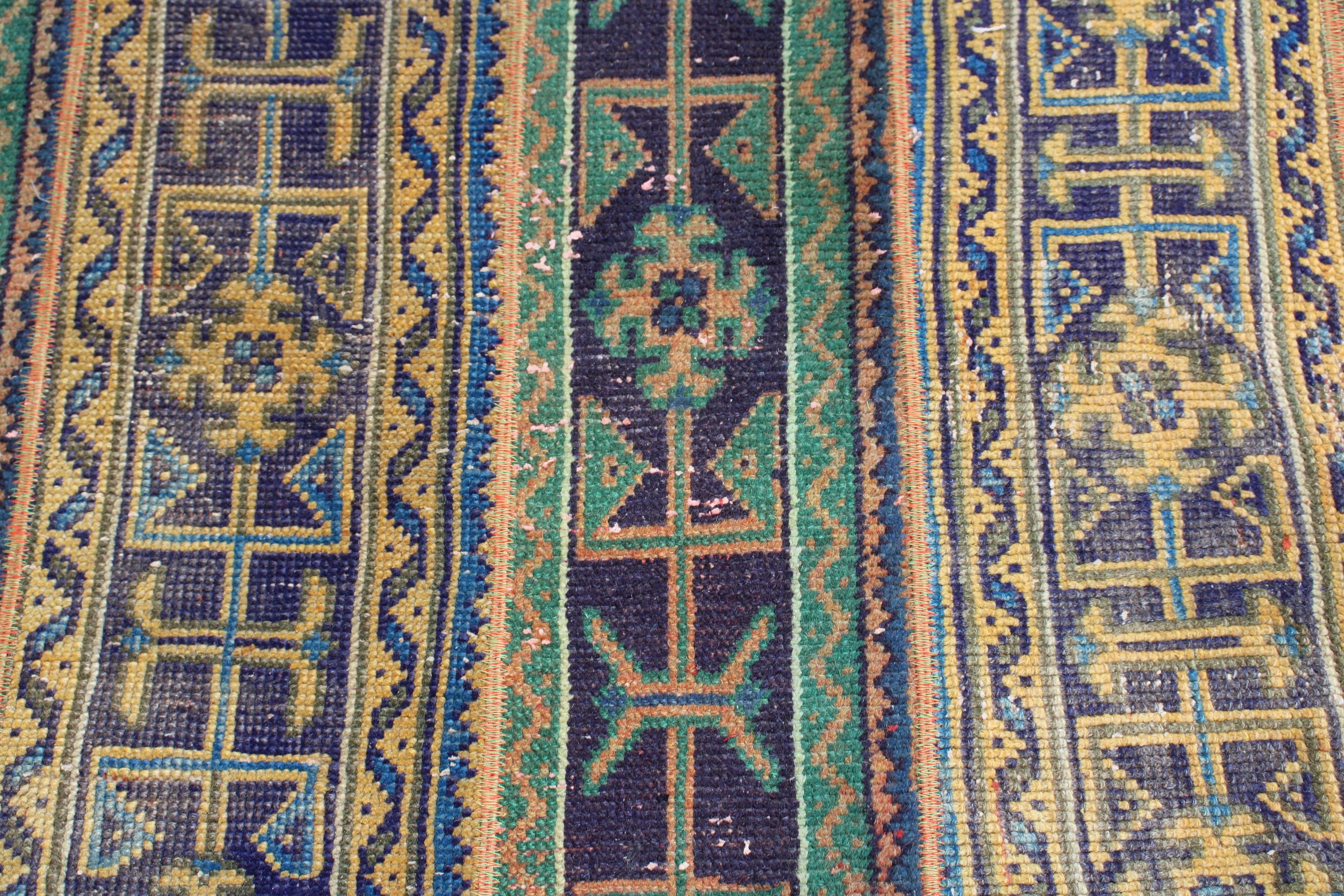 Neutral Rugs, Corridor Rugs, Vintage Rugs, Stair Rug, Turkish Rugs, Blue Floor Rug, 2.4x7.3 ft Runner Rug, Ethnic Rug, Modern Rugs