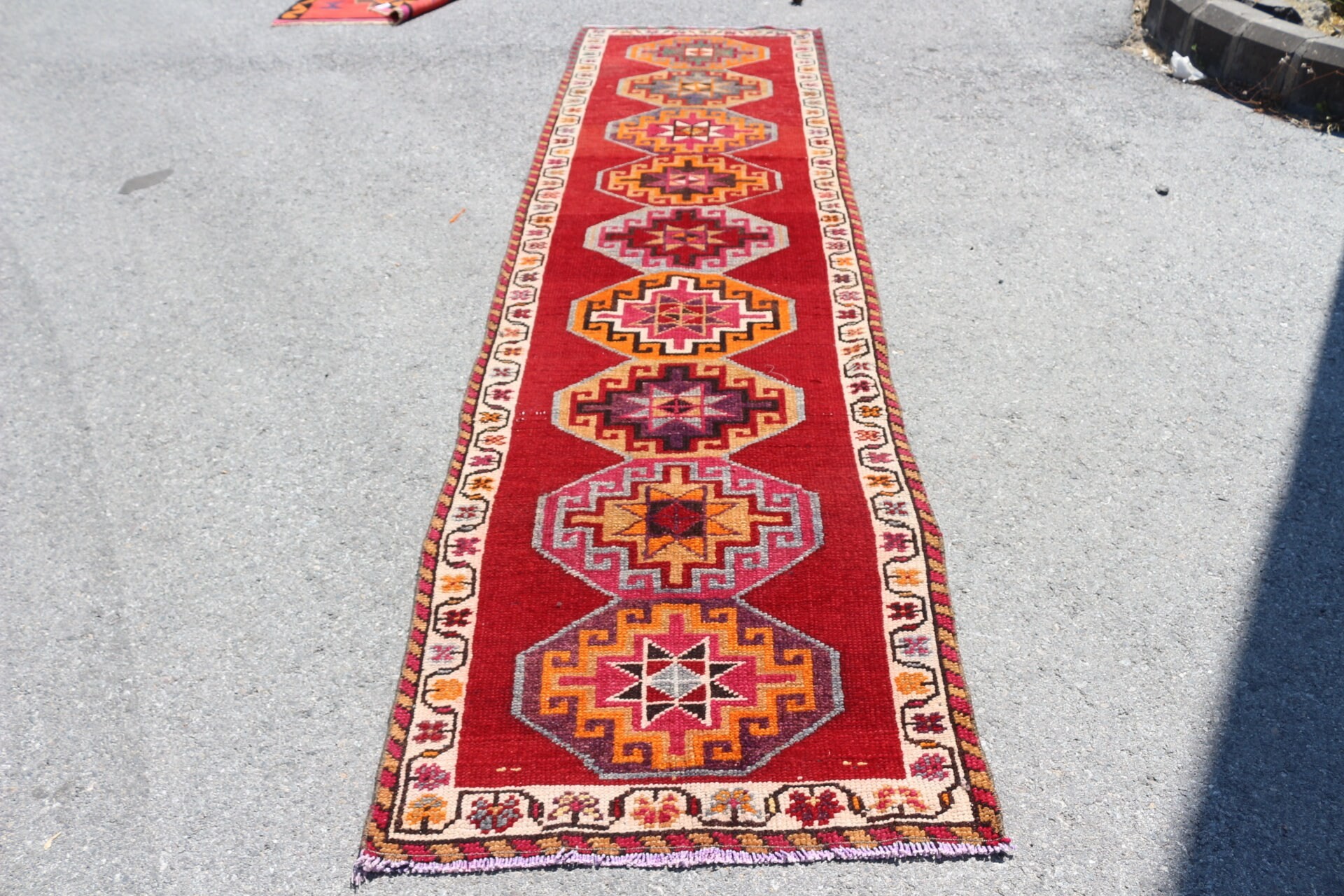 Turkish Rug, Hallway Rugs, Anatolian Rug, 3x11.2 ft Runner Rug, Vintage Rug, Rugs for Kitchen, Red Cool Rugs, Cool Rug, Corridor Rugs