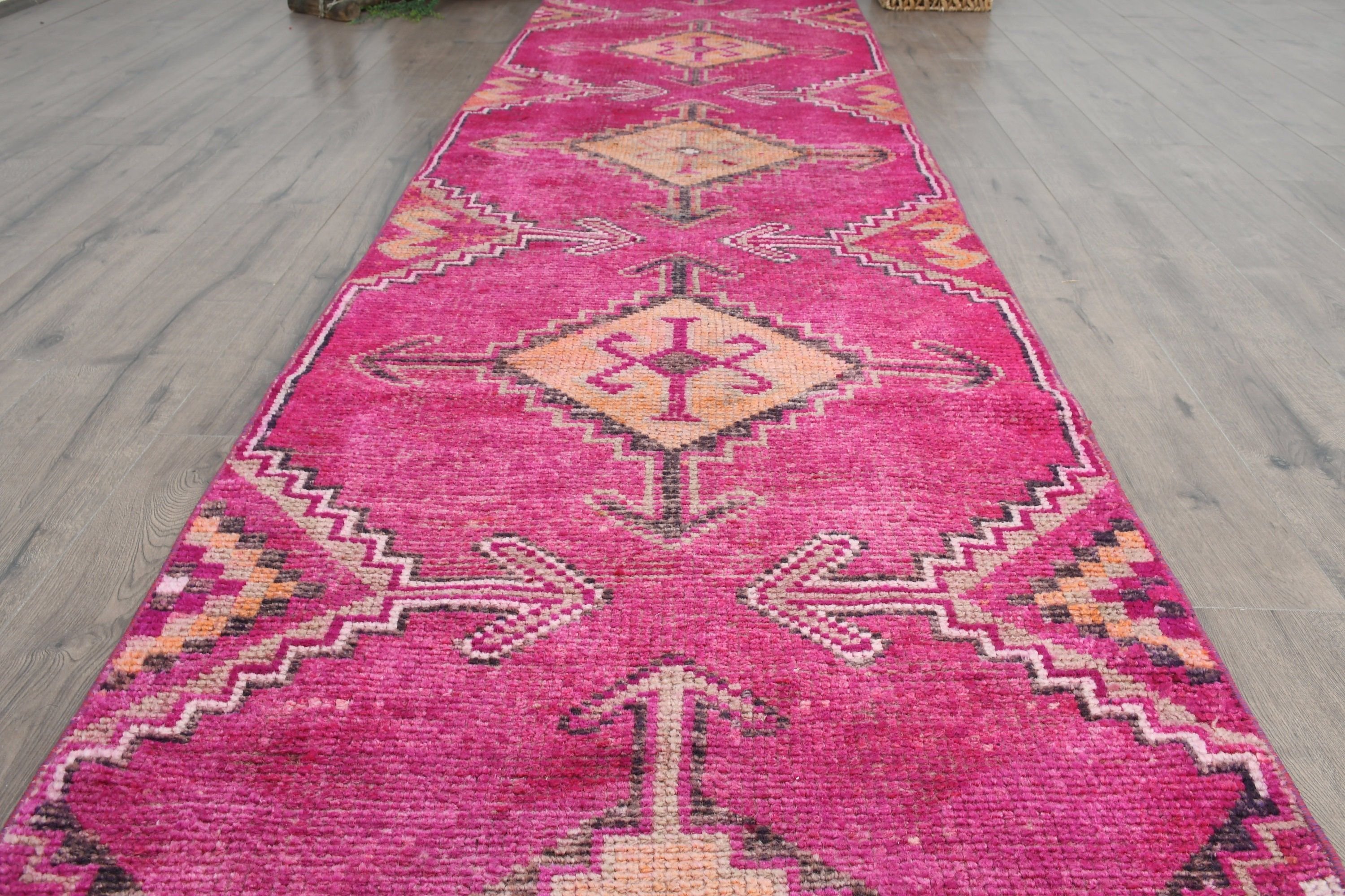 Pink Kitchen Rugs, Bedroom Rugs, Turkish Rug, 2.9x11 ft Runner Rugs, Vintage Rugs, Stair Rug, Office Rug, Kitchen Rugs, Rugs for Corridor