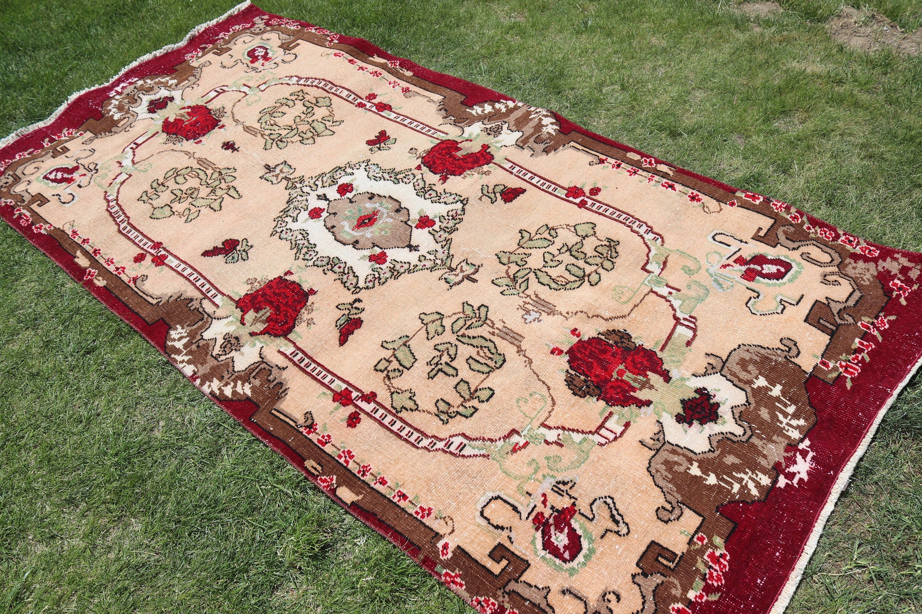 Vintage Halı, 3,9x8 ft Alan Halıları, Geometrik Halı, Yatak Odası Halısı, Türk Halıları, Nötr Halılar, Pembe Yer Halıları, Mutfak Halısı, İç Mekan Halıları