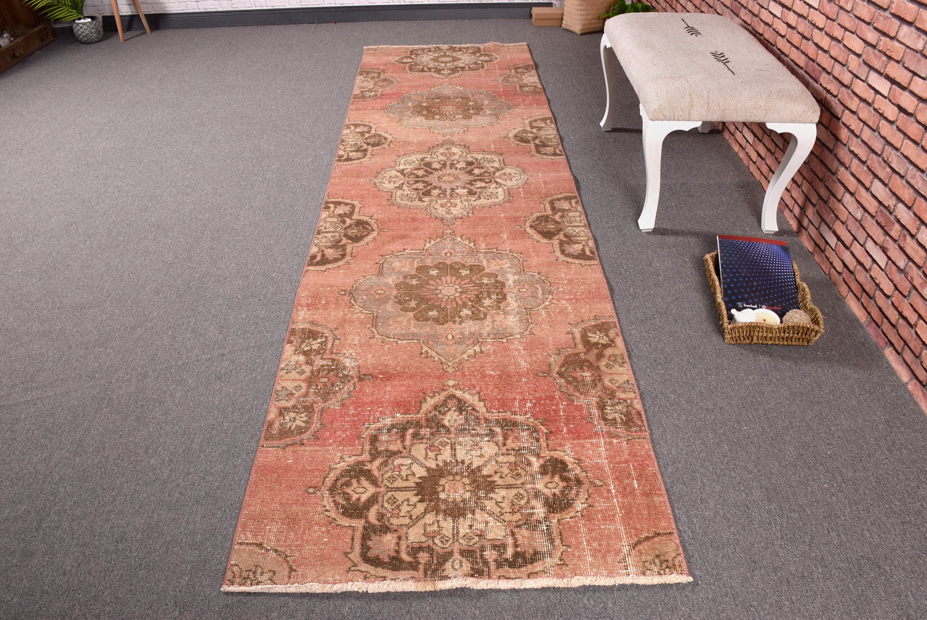 Merdiven Halısı, 2.9x10.7 ft Runner Halısı, Vintage Runner Halıları, Vintage Halılar, Kırmızı Yatak Odası Halıları, Modern Halı, El Dokuma Halıları, Türk Halıları, Aztek Halısı