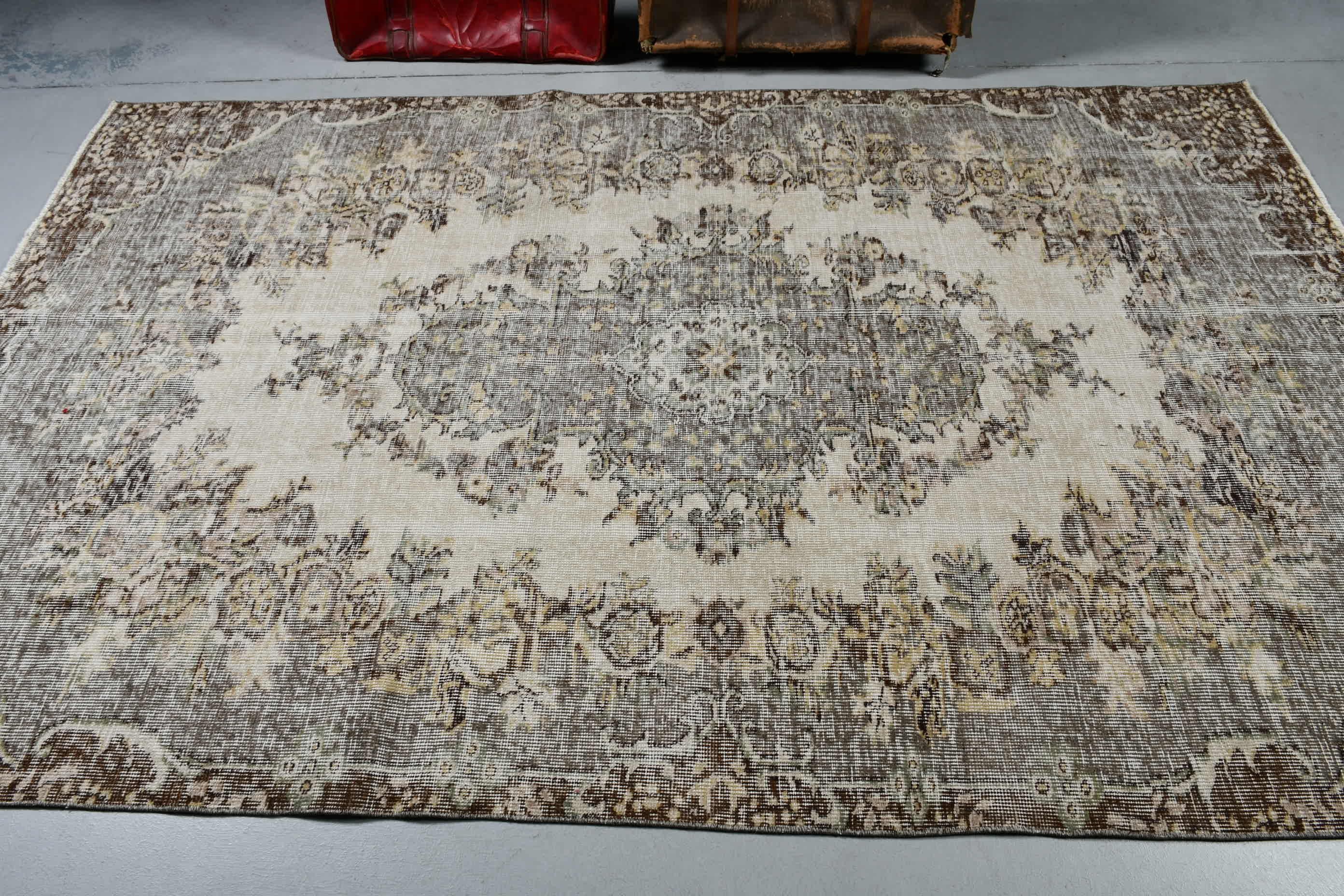 Oryantal Halı, Bej 5.2x8.4 ft Büyük Halı, Türk Halıları, Yer Halısı, Soluk Halı, Vintage Halı, Yemek Odası Halısı, Oturma Odası Halıları