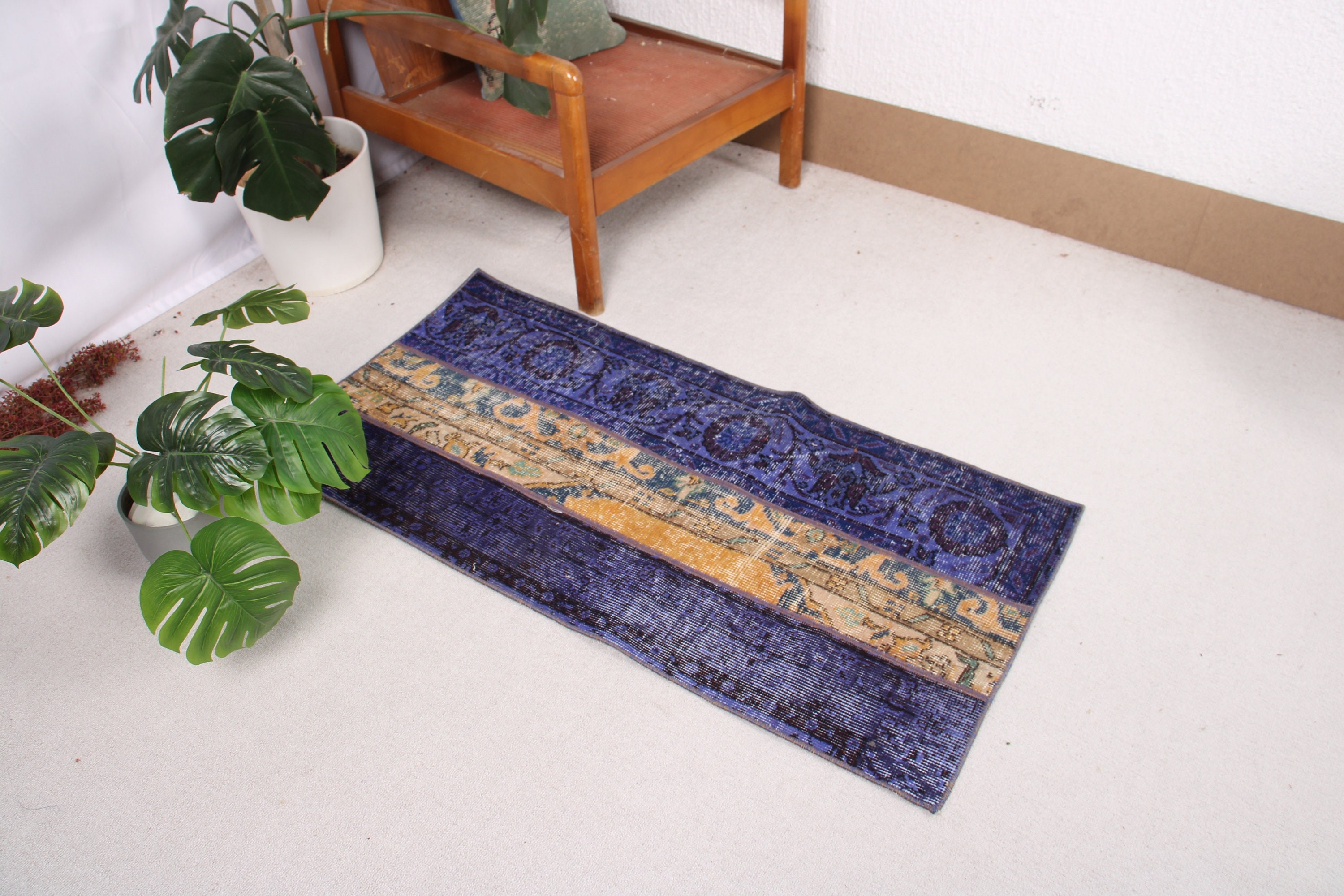 Entry Rugs, Small Boho Rug, Blue Moroccan Rugs, Vintage Rugs, Boho Rug, Bath Mat Boho Rugs, Floor Rugs, 2x4.1 ft Small Rug, Turkish Rugs