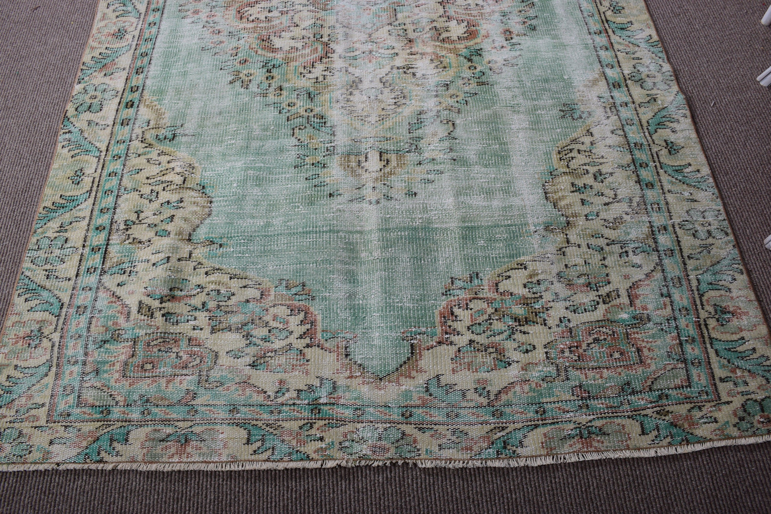 Large Oushak Rug, Handmade Rugs, Vintage Rugs, Neutral Rug, Handwoven Rug, Turkish Rugs, Salon Rug, 5.4x9 ft Large Rugs, Green Antique Rug