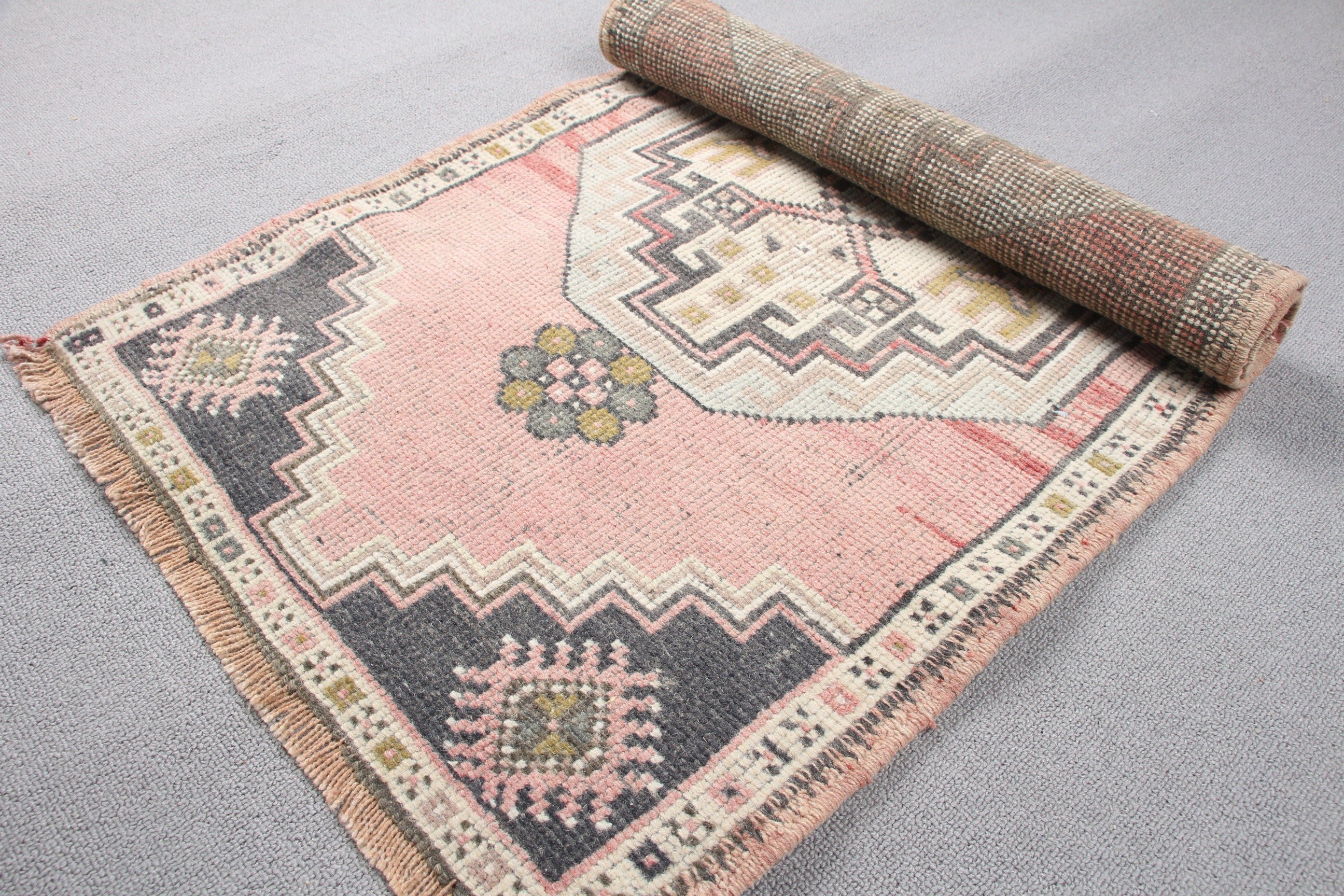 Anatolian Rugs, Antique Rug, Art Rug, Turkish Rug, Bath Rug, Rugs for Entry, 1.8x3.3 ft Small Rug, Pink Cool Rug, Vintage Rug, Bathroom Rug