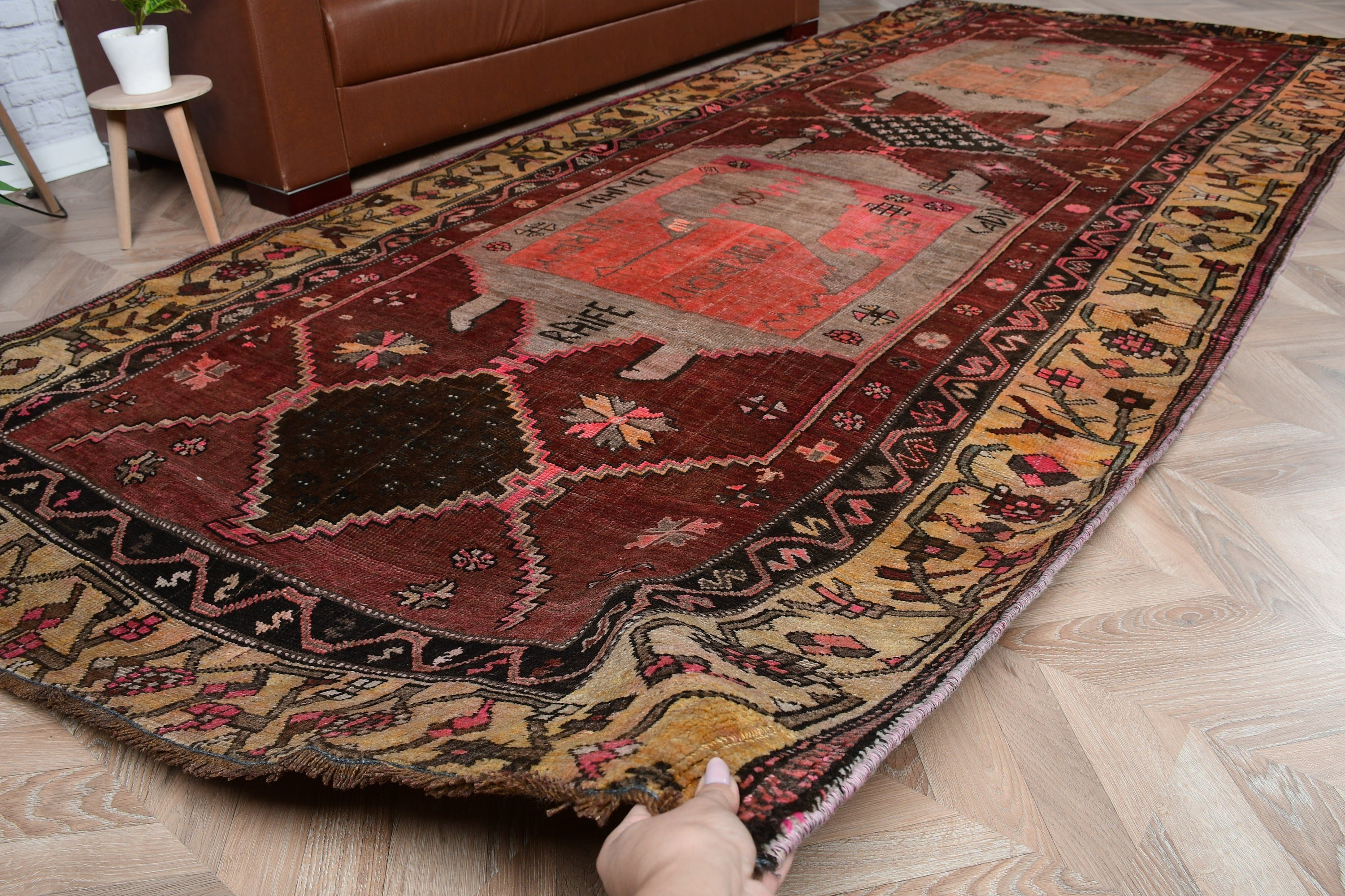 El Dokuma Halı, Salon Halıları, Kırmızı Mutfak Halıları, Fas Halısı, 5.2x12 ft Büyük Halı, Türk Halısı, Yer Halıları, Yemek Odası Halısı, Vintage Halılar